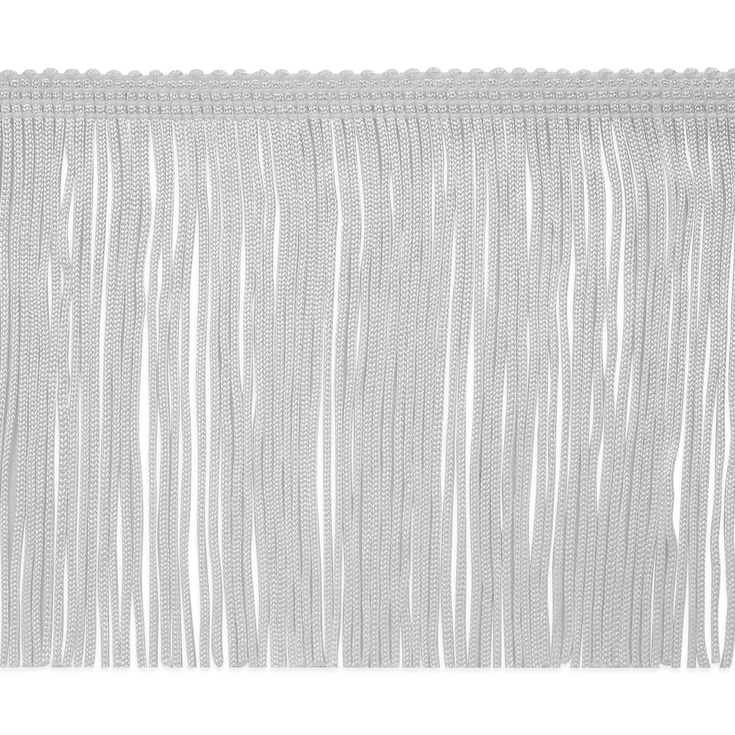 4" Chainette Fringe Trim, Polyester-Made Decorative Fringe Trim, For Costumes, Uniforms, Home Decor, and Party Decorations, Washable Fringes, 5-Yard Cut, White
