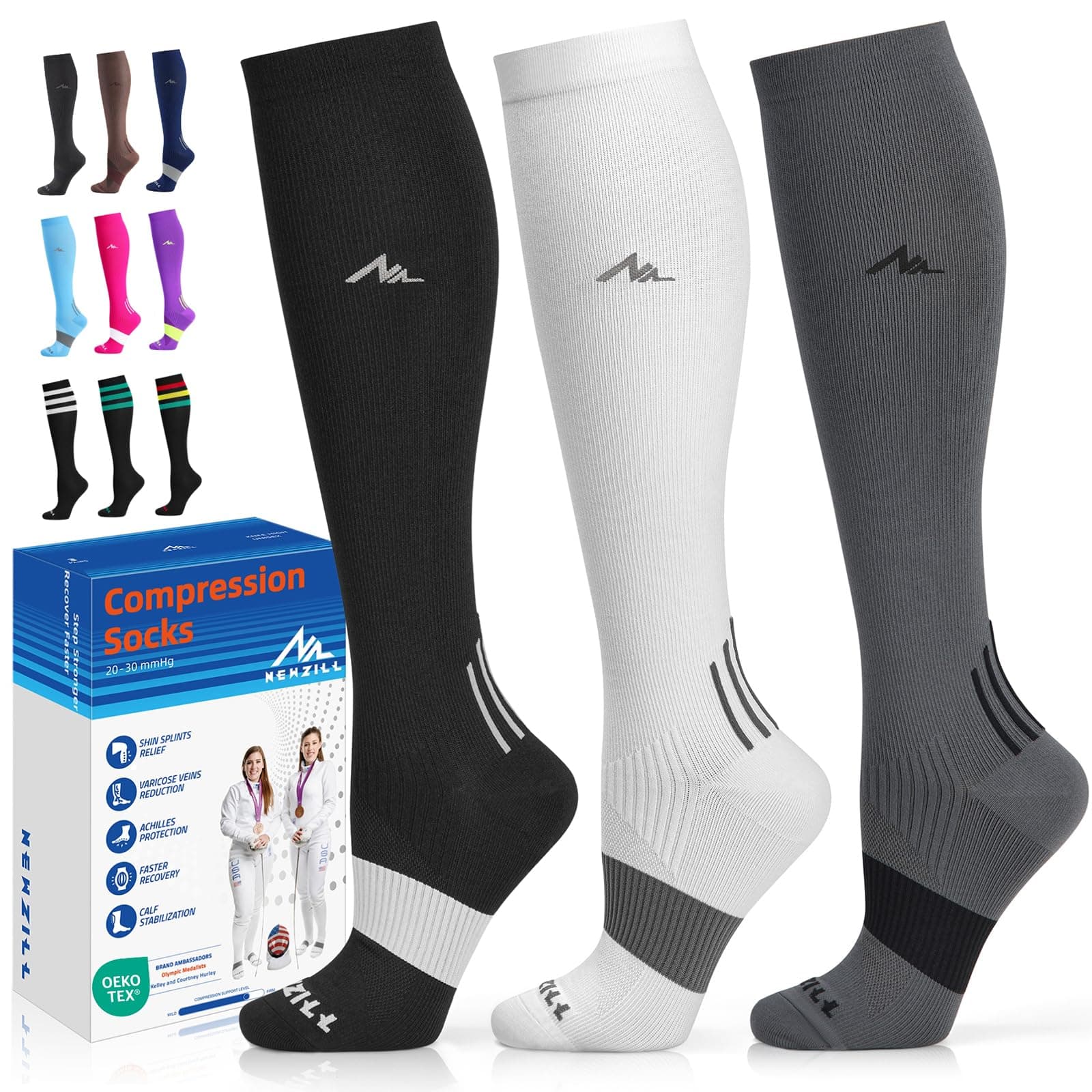 NEWZILL Medical Compression Socks for Women & Men, 20-30 mmHg Knee-High Support for Circulation, All-Day Comfort for Work Travel Running Cycling and Fitness
