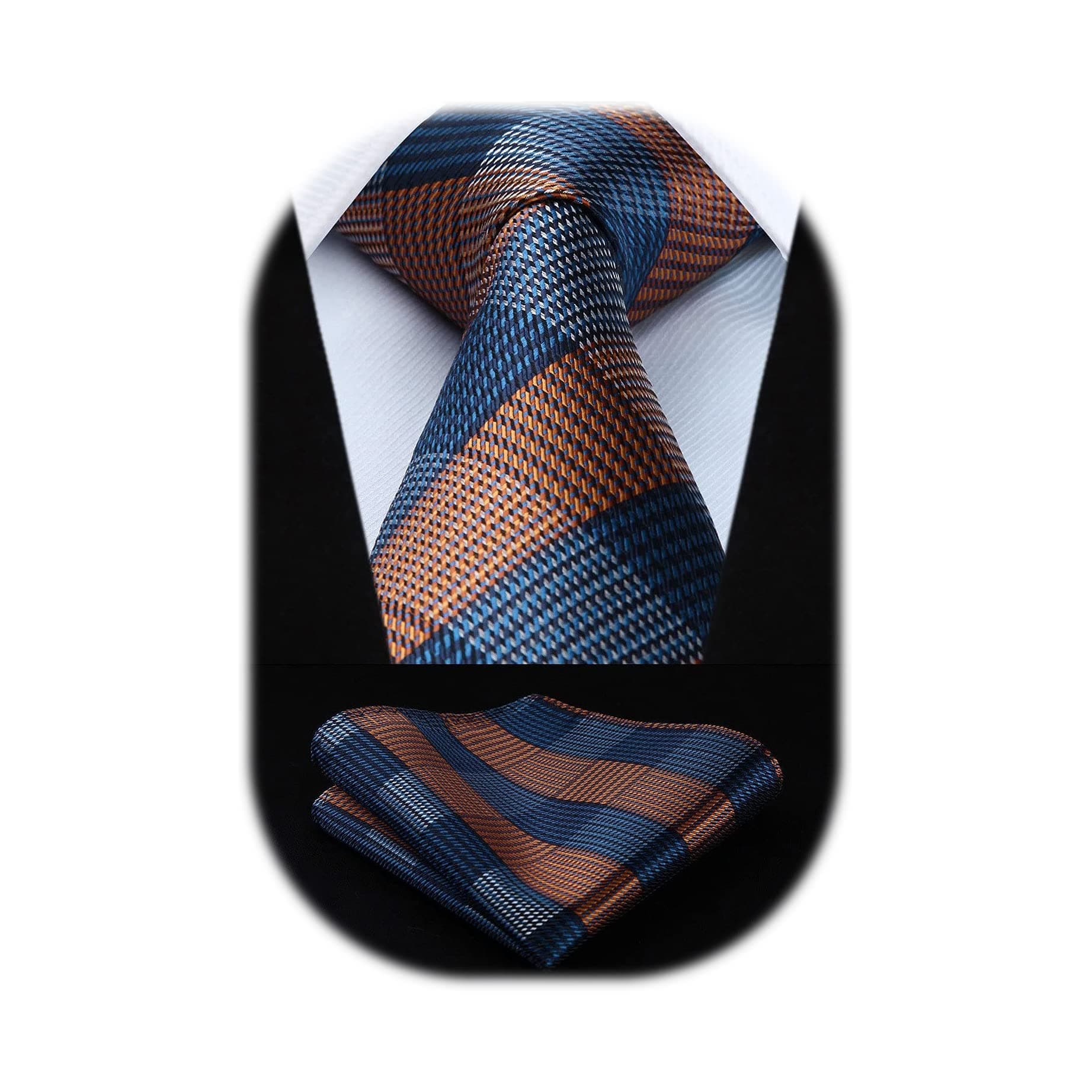 SetSense Men's Plaid Jacquard Woven Tie Necktie Set