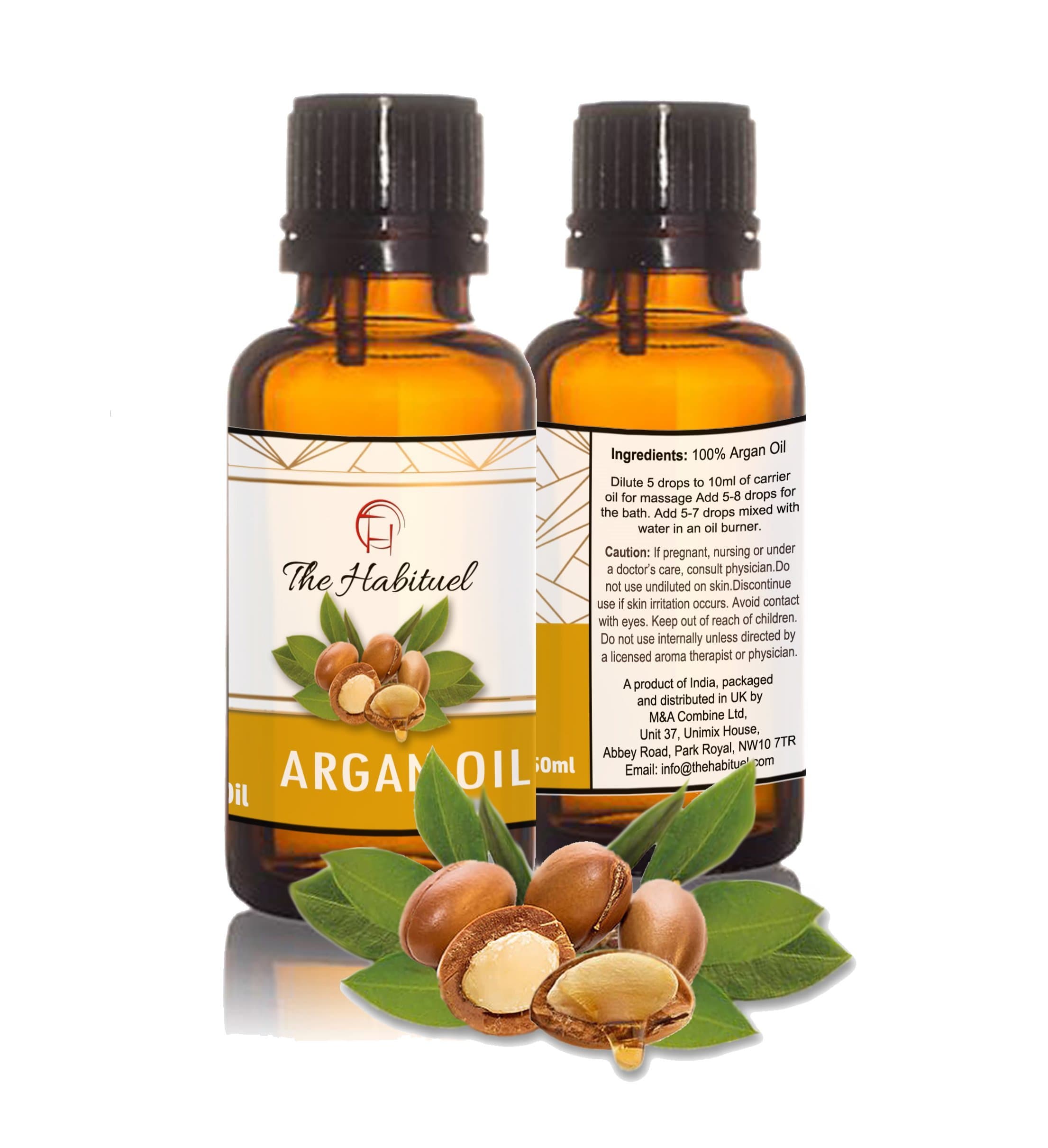 MORACCAN ARGAN OIL - The Habituel - 100% Pure Natural Carrier Oil - 50 Ml Glass Amber Bottle with Dripper