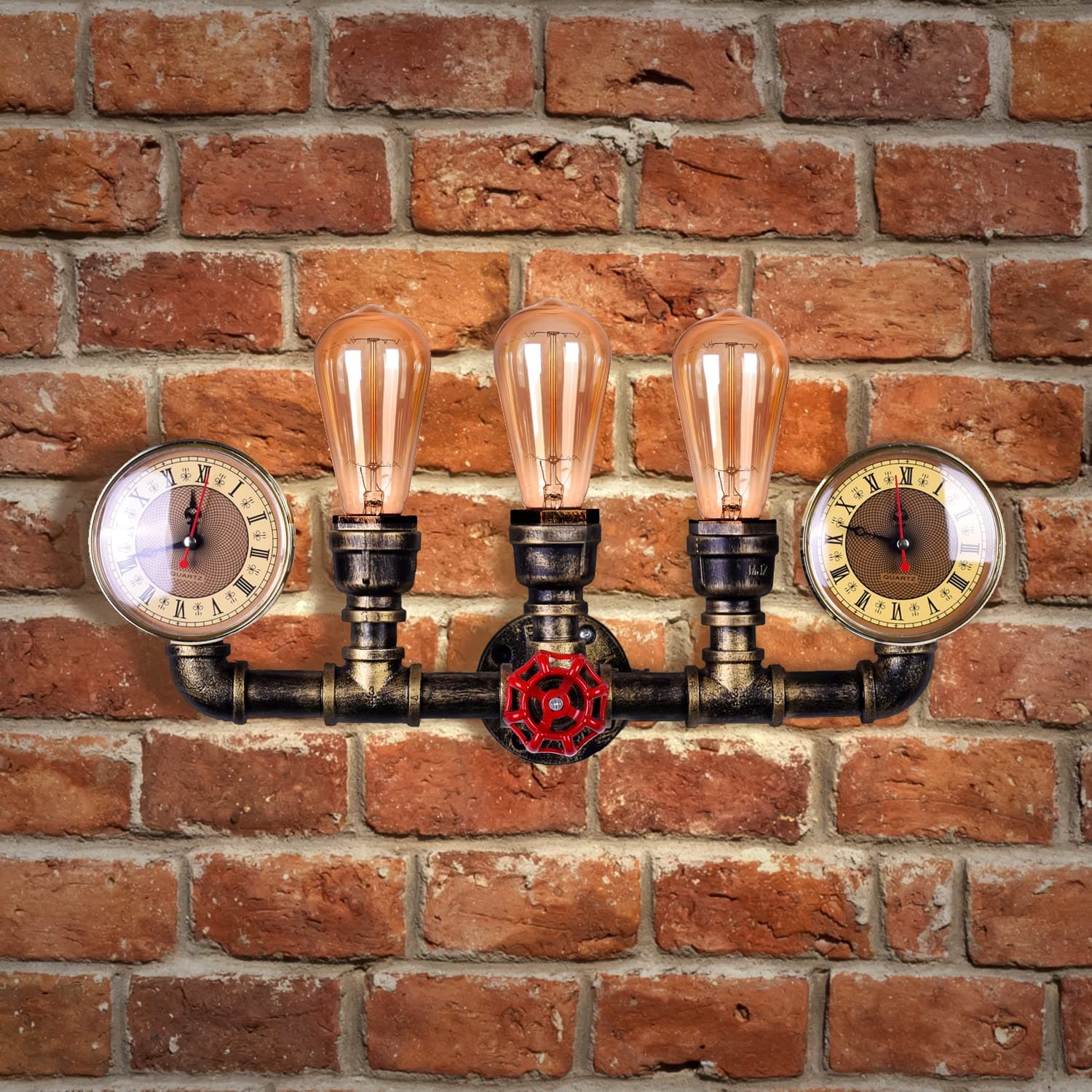 3 Lights Water Tube Wall Sconce, Retro Industrial Steampunk Wall Light Fixture in Antique Bronze