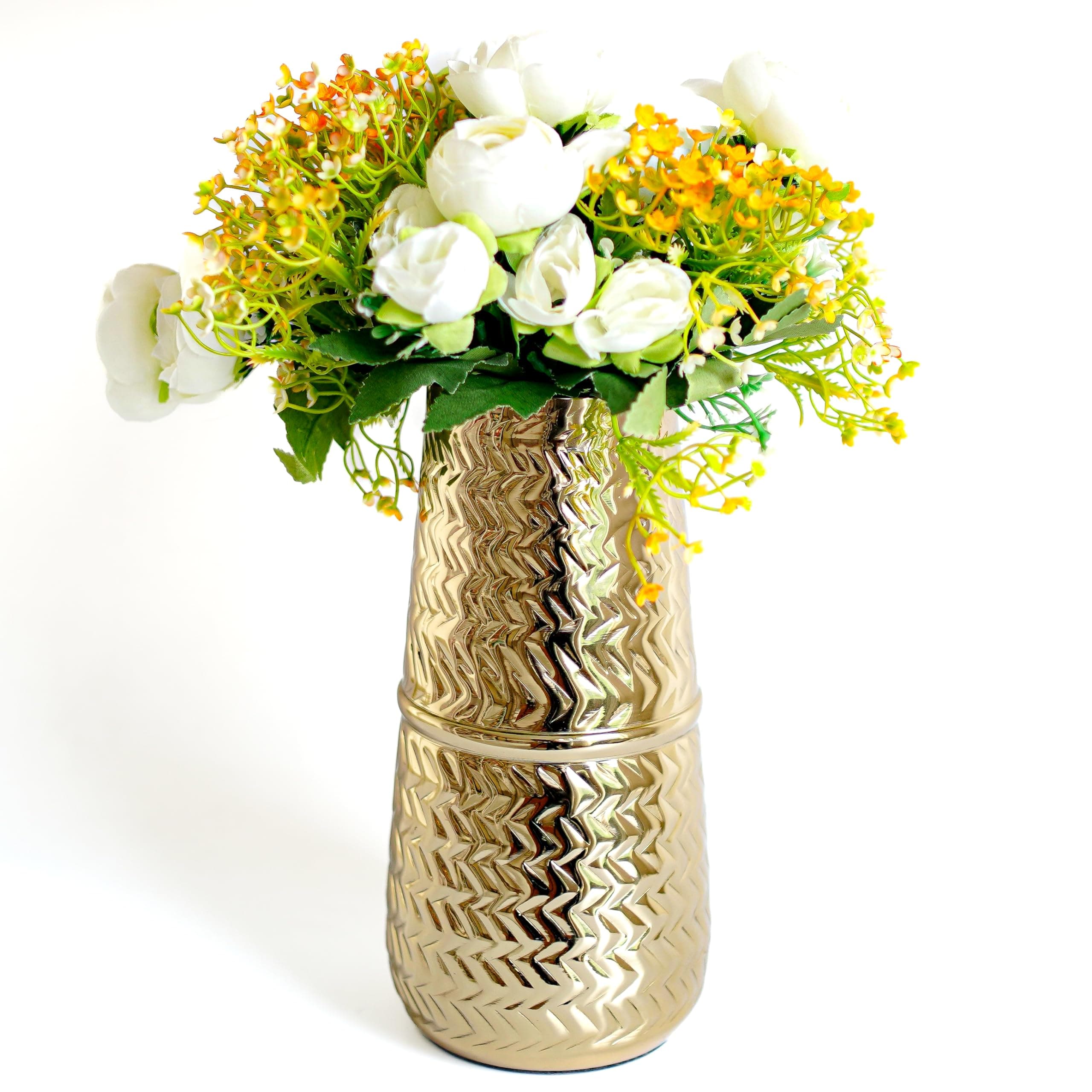 Behoma Metal Arrow Engrave Vase for Home Decor Decoratives for Indoor Outdoor Living Room Office Decor Balcony | Best Gift for Birthday Anniversary Festival |Golden 1 Large Pcs (Flower not Included)