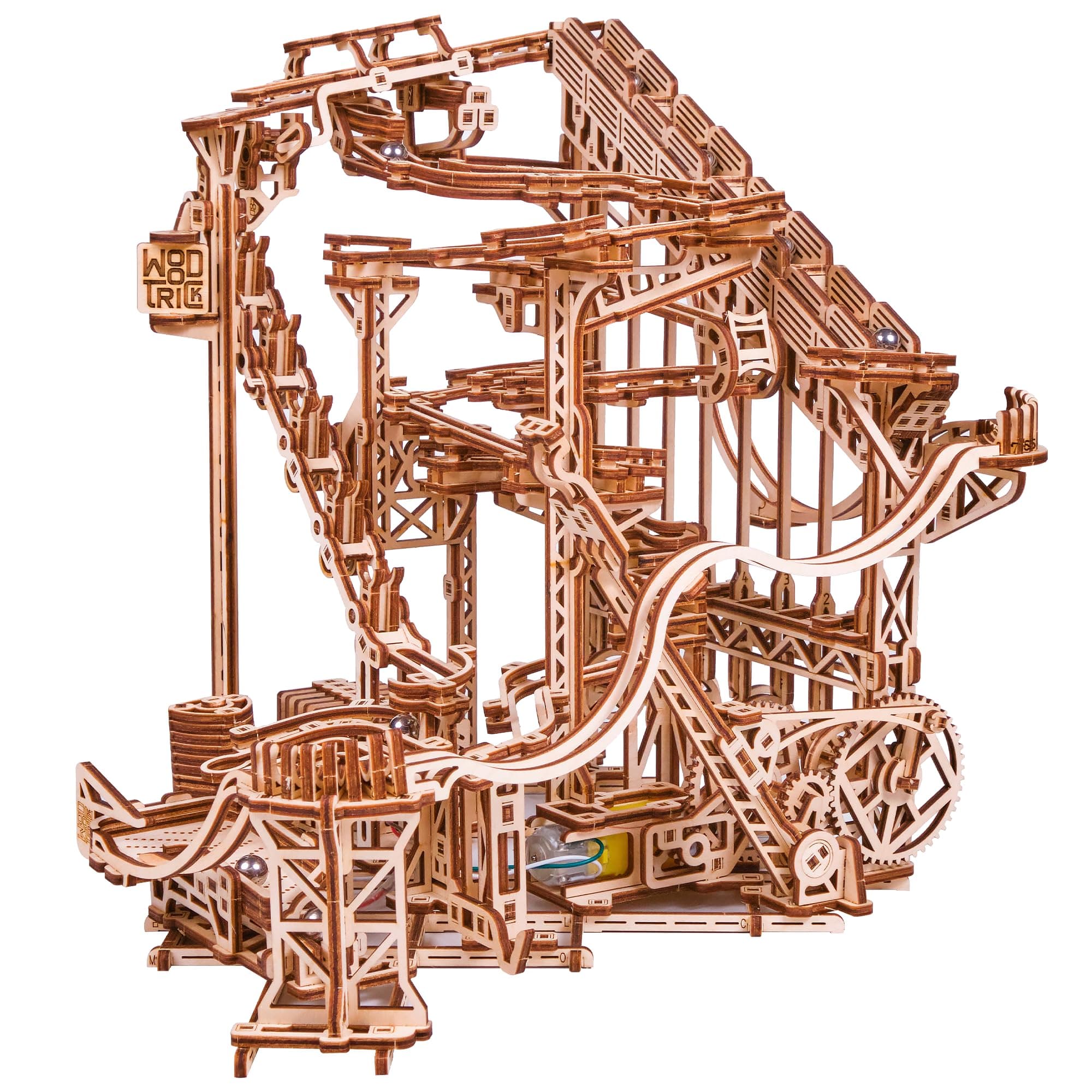 Wood Trick Wooden Marble Run Spiral 3D Puzzle for Adults and Children to Build - Electric Drive - Wooden Roller Coaster Model Kits for Adults and Teenagers to Build