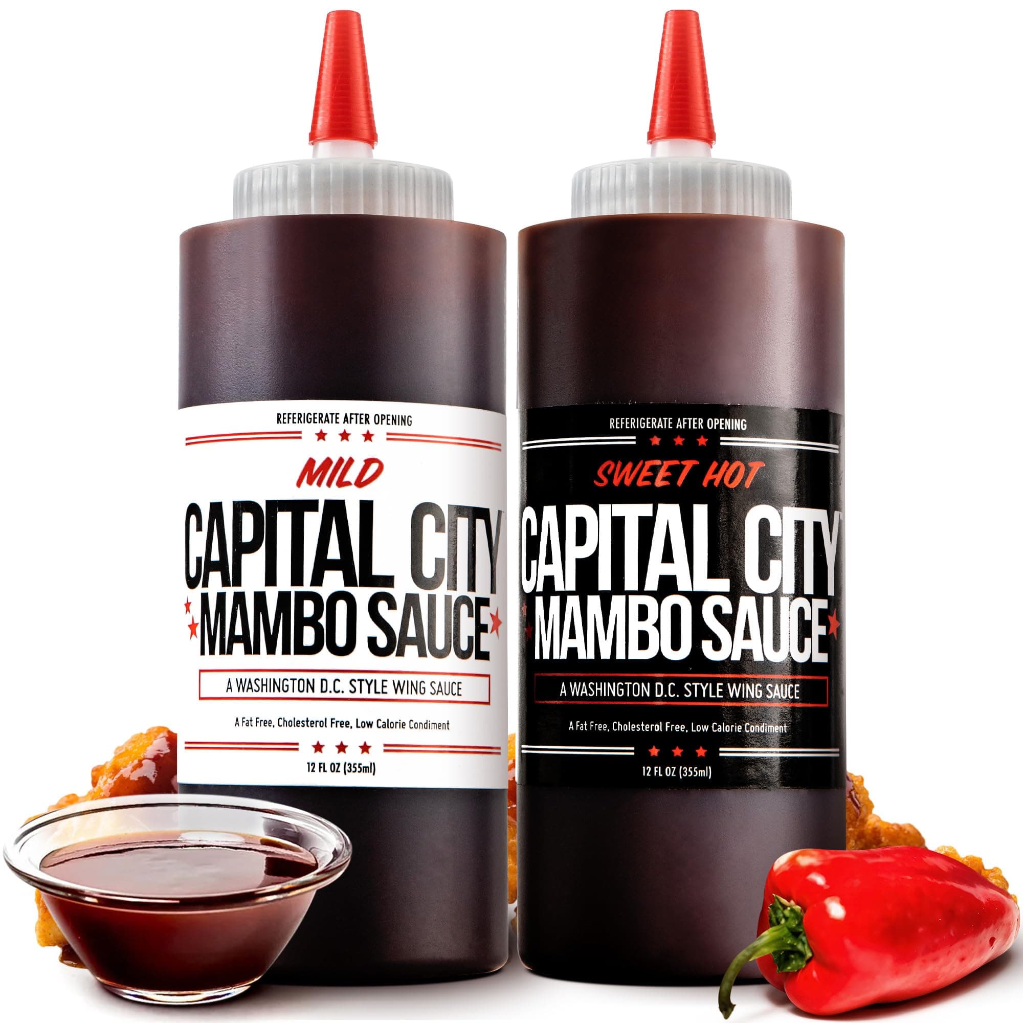 Capital City Mambo Sauce Sweet Hot & Mild Variety Pack, Washington DC Wing Sauces, Perfect Condiment for Wings Chicken Pork Beef Seafood Burgers Rice or Noodles, 12oz (2 Pack)