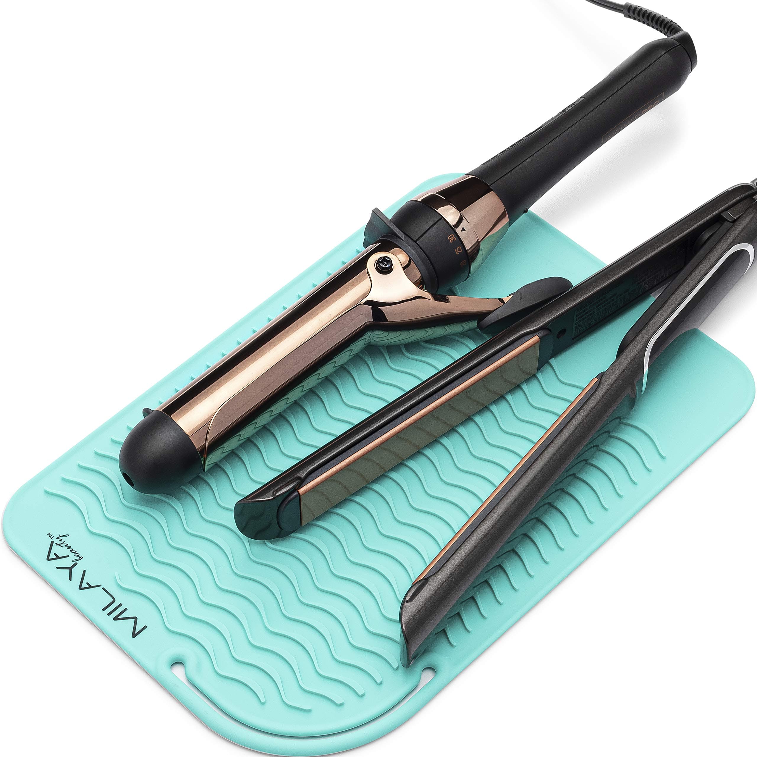 Vanity Accessories Heat Resistant Mat – Silicone Flat Iron & Curling Iron Holder, Non-Slip Vanity Mat & Hot Tool Mat for Home, Salon, or Travel Use