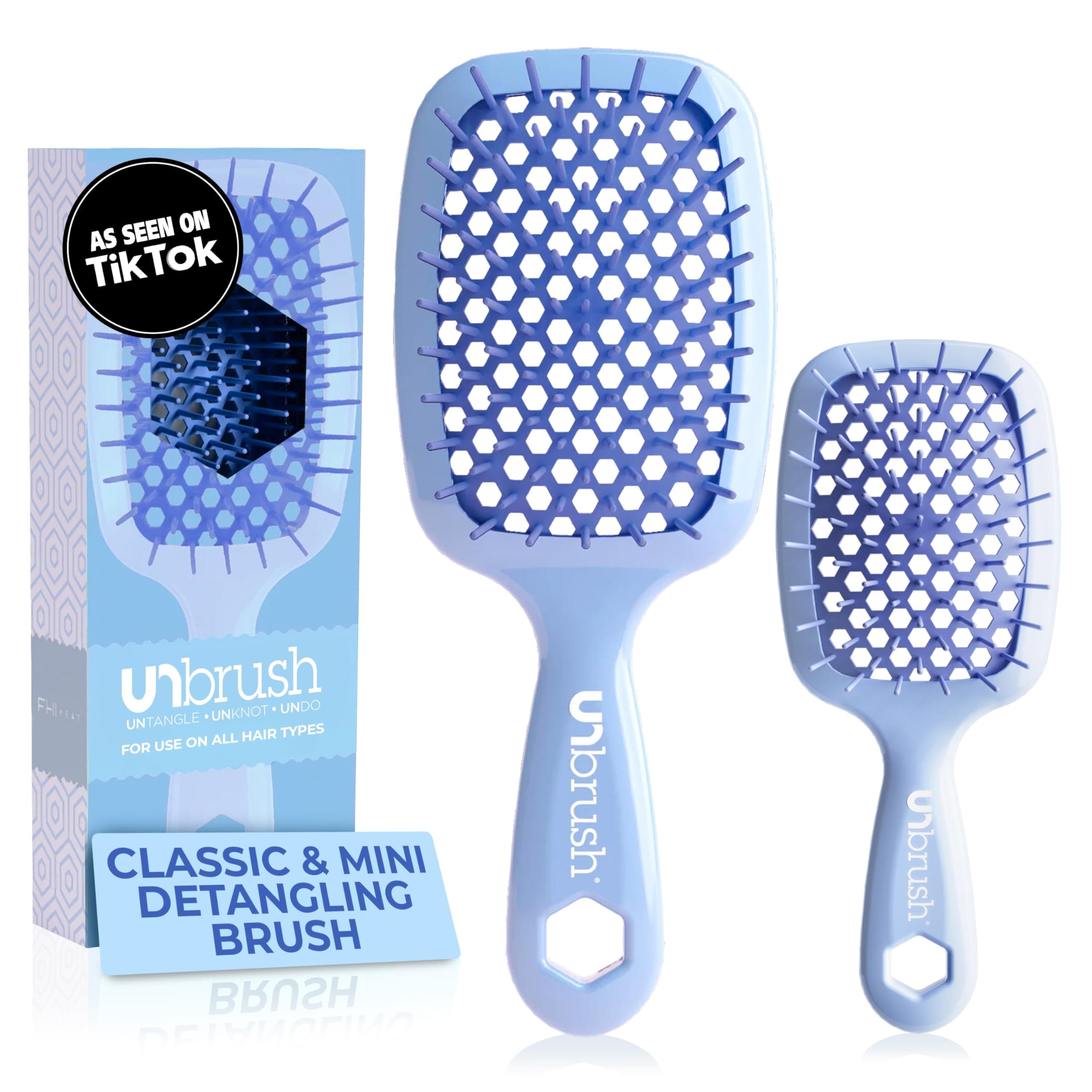 FHI Heat - UNbrush Detangling Brush Combo Pack — Original & Mini UNbrush Hairbrush for All Wet/Dry Hair Types — DuoFlex Anti Static Hair Brush, Vented Detangler Brush for Pain-Free Styling