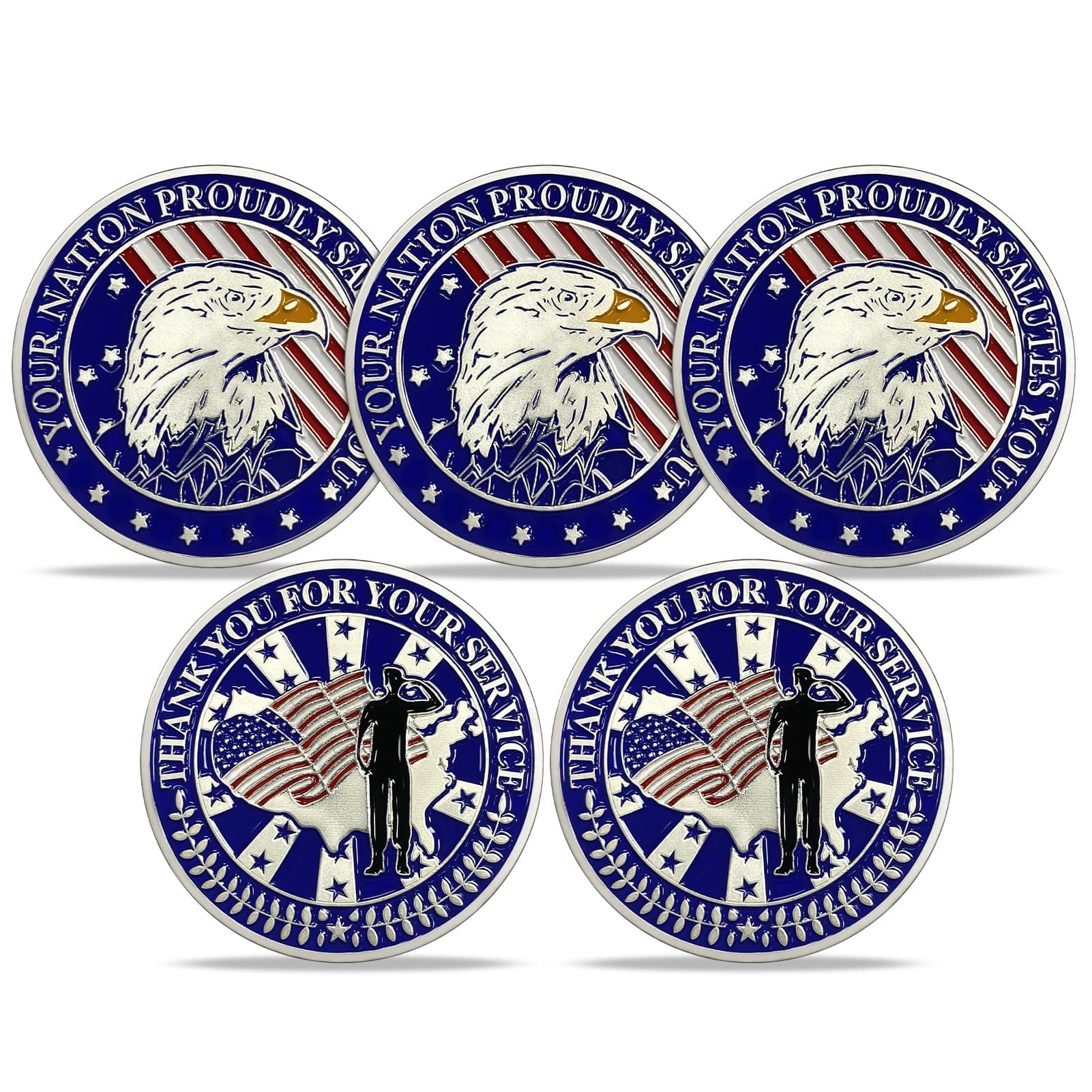 RYUKENLM 5Pcs Army Veteran Salute Challenge Coins Thank You for Your Service Collectible Gift for Veterans Day