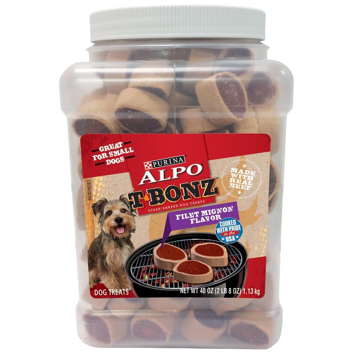 Purina ALPO Made in USA Facilities Dog Treats, TBonz Filet Mignon Flavor - 40 oz. Canister