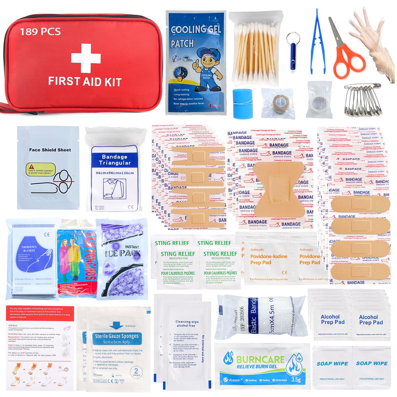 iMaoiy First Aid Kit - 189 Piece Mini Emergency Kits for Car, Basic Outdoor Essentials Survival Trauma Kit Bag, Small Travel Medicine Kit for Home, Sports, Boat, Vehicle, Office, Camping, Hiking