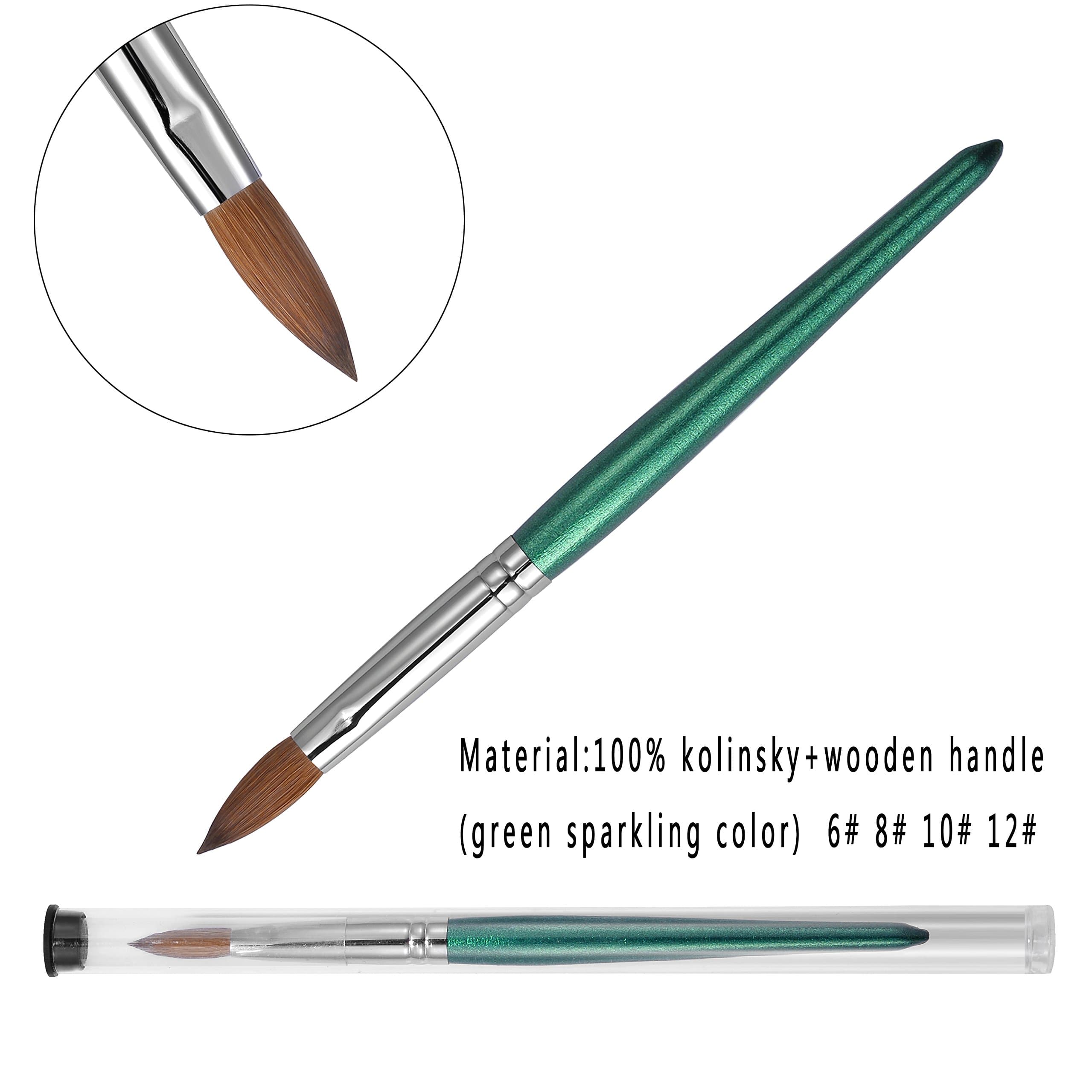 Green Sparkling Wood Kolinsky Oval Nail Brush Esung Brand High End Quality 100% Pure Kolinsky Hair Size 6,8,10,12 (#10)