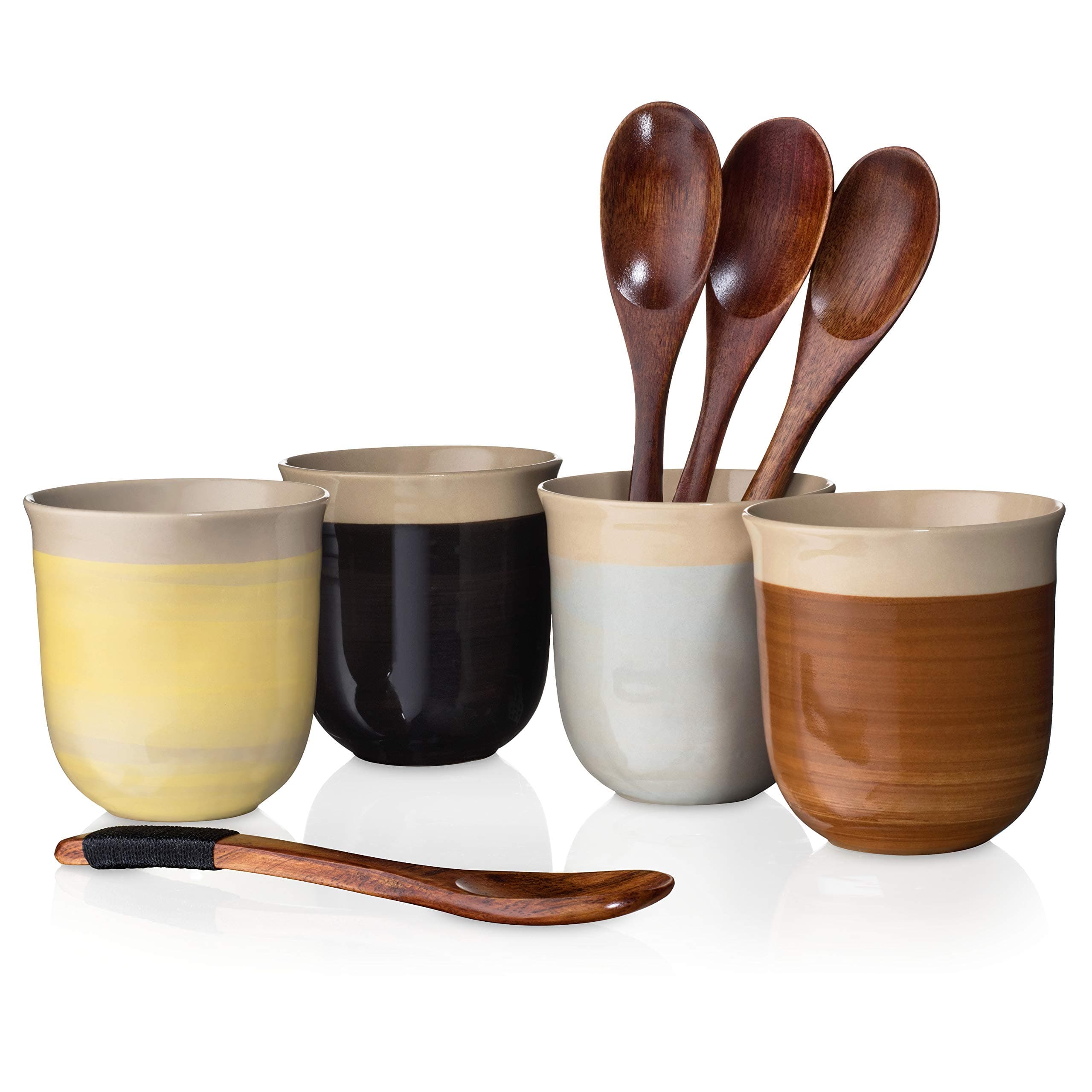 Asian Style Ceramic Tea Cups | Japanese Tea Cups| Vintage Tea Cups | Temperature Resistant Assorted Color | Traditional Style stoneware tea cup | Convenient and Easy Handling Set of 4 (6 oz each)