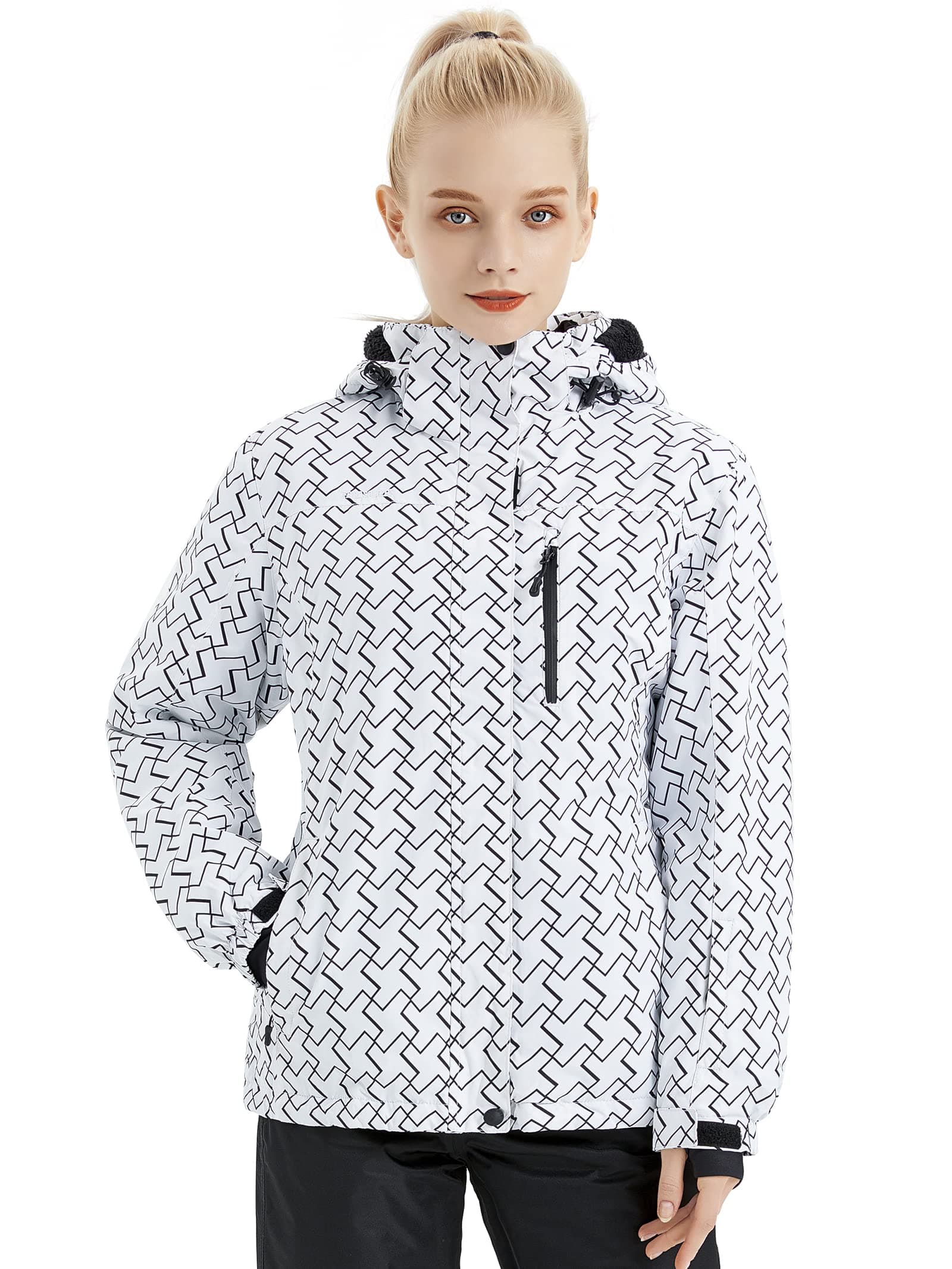 FREE SOLDIERWomen's Waterproof Ski Snow Jacket Fleece Lined Warm Winter Rain Jacket with Hood Fully Taped Seams