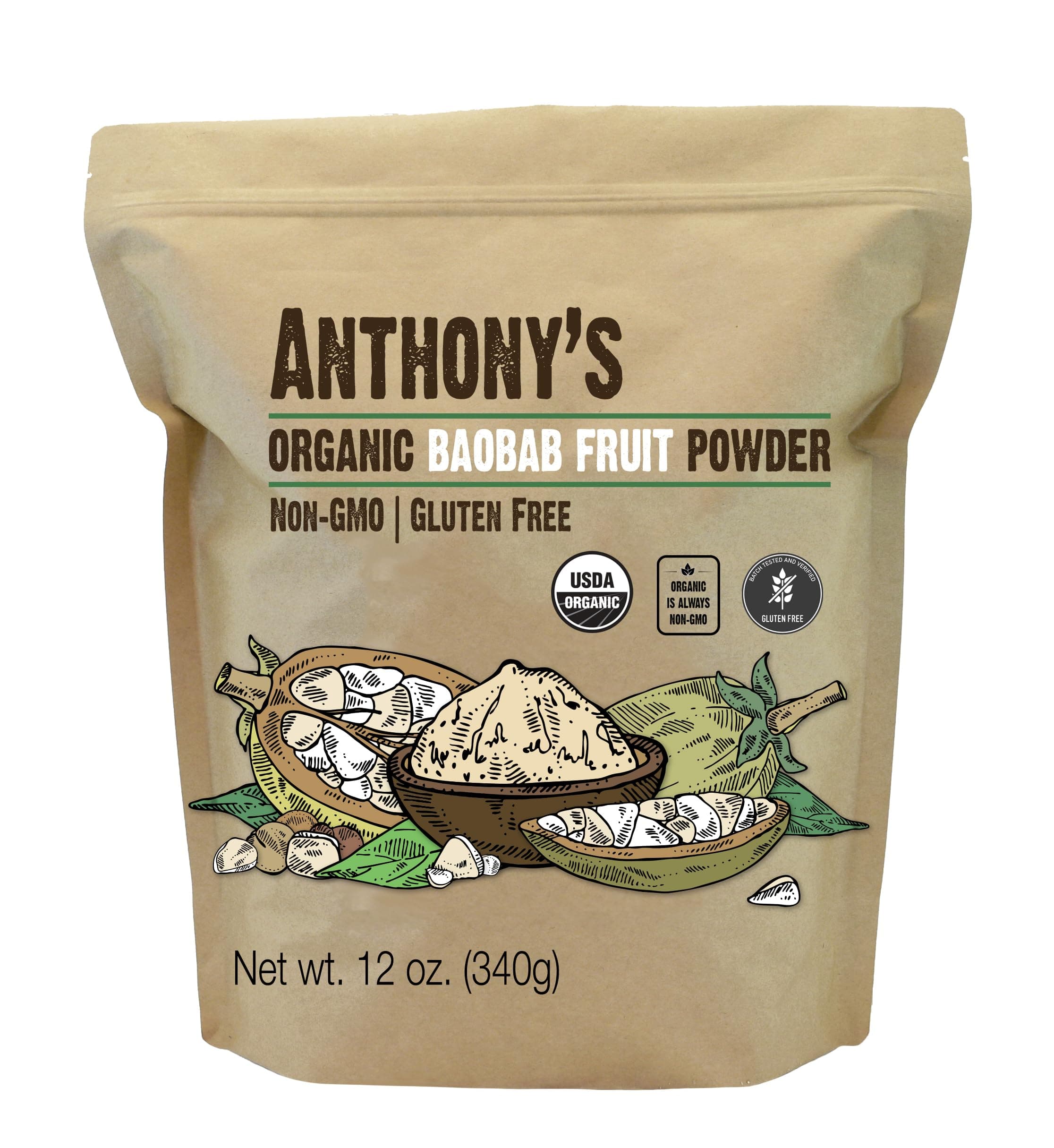 Organic Baobab Fruit Powder, 12 oz, Gluten Free, Non GMO