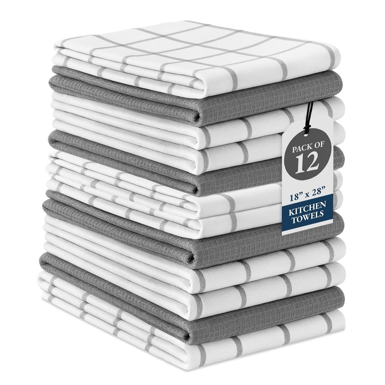 LANE LINEN Dish Towels for Kitchen Set of 12, Cloths, 18 x 28 , Soft Hand Towels, Tea Quick Drying Premium Decorative - Grey