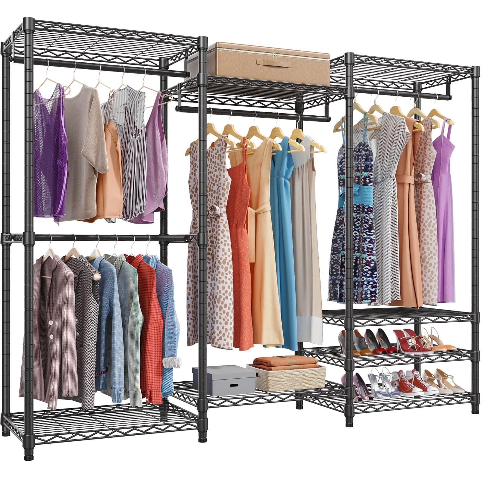 VIPEK V5 Portable Closet Wardrobe Heavy Duty Clothes Rack, Freestanding Clothing Rack with 4 Hang Rods & 8 Shelves, Adjustable Closet Rack, 68.9" L x 15.7" W x 76.4" H, Max Load 890LBS, Black