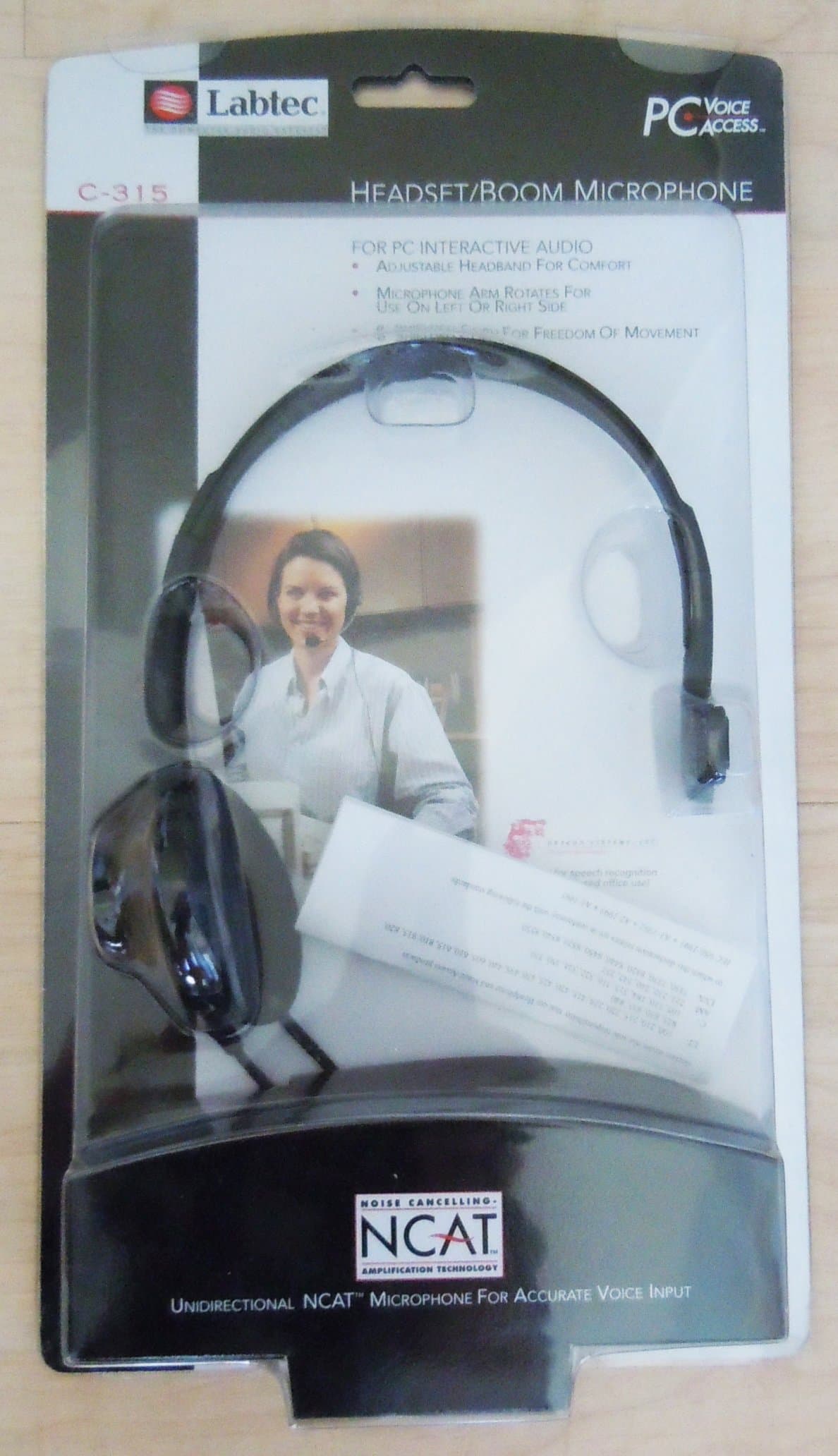 Labtec C-315 Mono Headset with Boom Microphone/8FT Shielded Cord/3.5 MM Plug