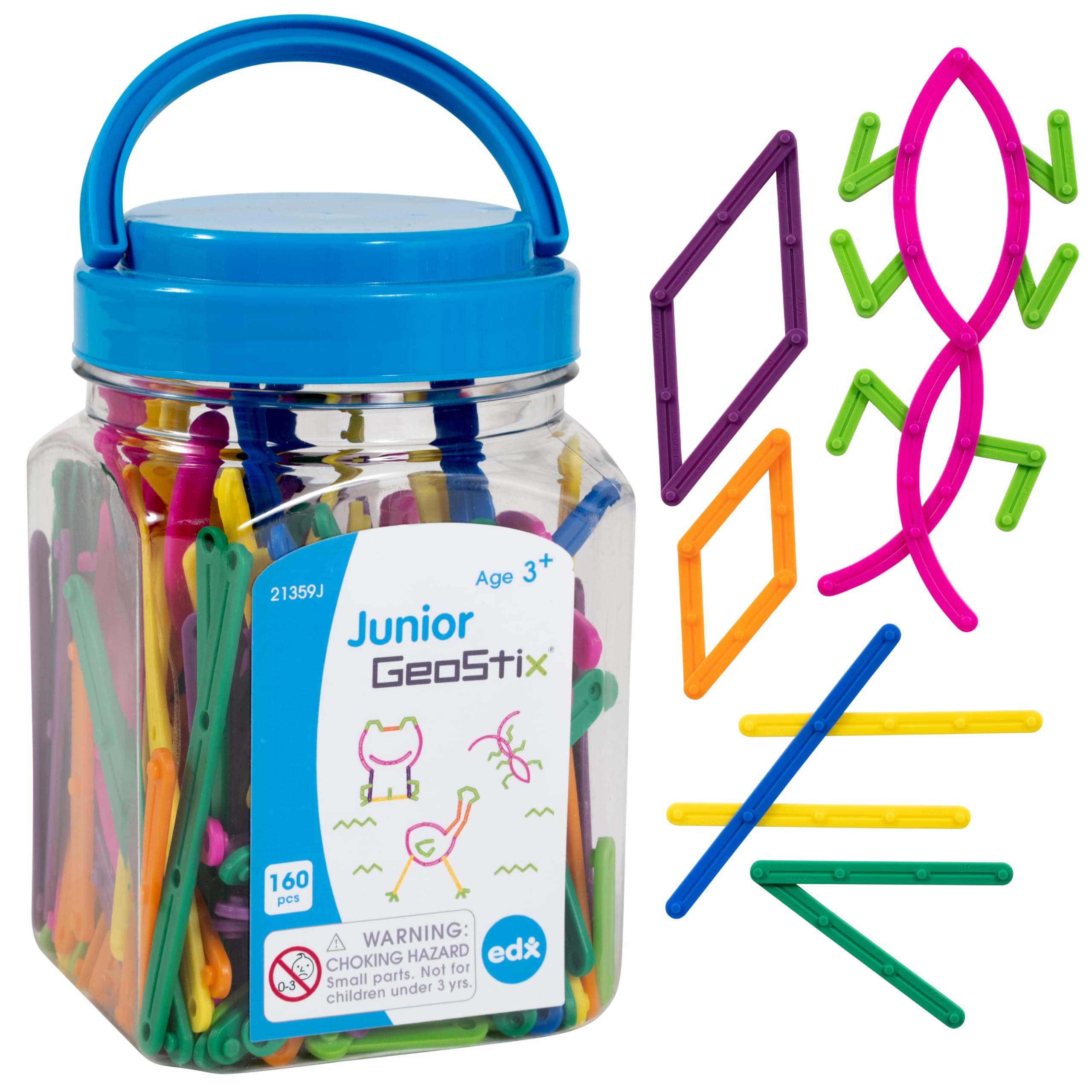 edxeducation Junior GeoStix | Mini Jar | Set of 160 | Geometric Construction Sticks | Build 2D Shapes and Pictures | Maths Manipulative for Kids