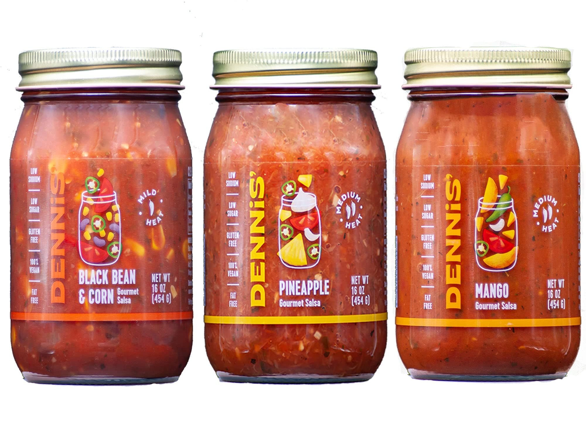 All-Natural Gourmet Salsa Variety Pack | Low in sugar, calories, carbs, and sodium. Fat and gluten-free, vegan! Includes (1) each of Black Bean & Corn, Mango, & Pineapple Salsas.