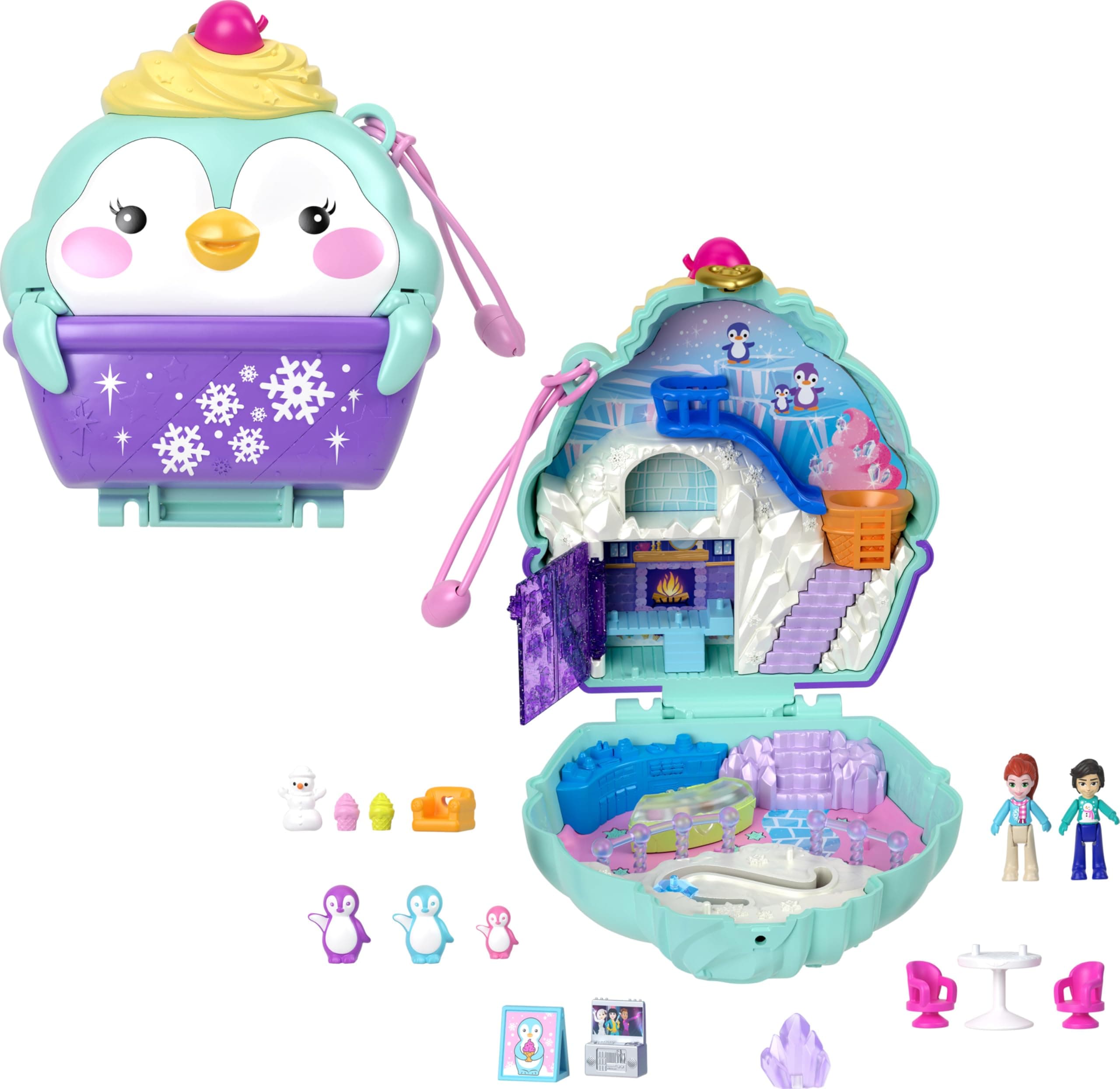 Dolls & Playset, Snow Sweet Penguin Compact with 13 Accessories, Travel Toy with Fidget Exterior