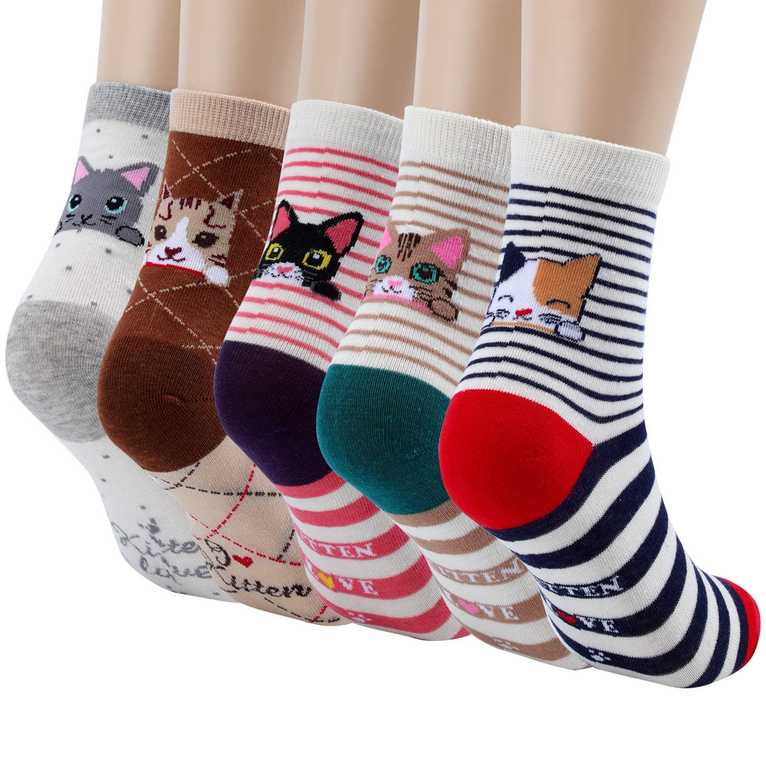 5 Pairs Cotton Socks for Women Size 4-9 Over-ankle Length Animal Themed Cute Patterns