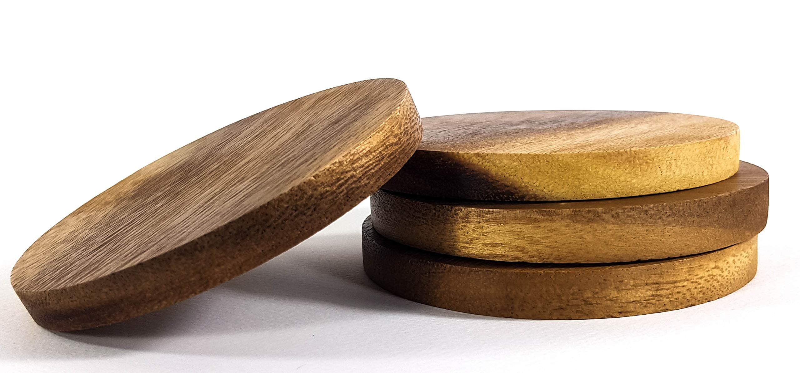 Round Natural Acacia Wood Stackable Coaster, 4 inches diameter, heat resistant reusable for cold drinks wine glasses plants cups & mug, set of 4