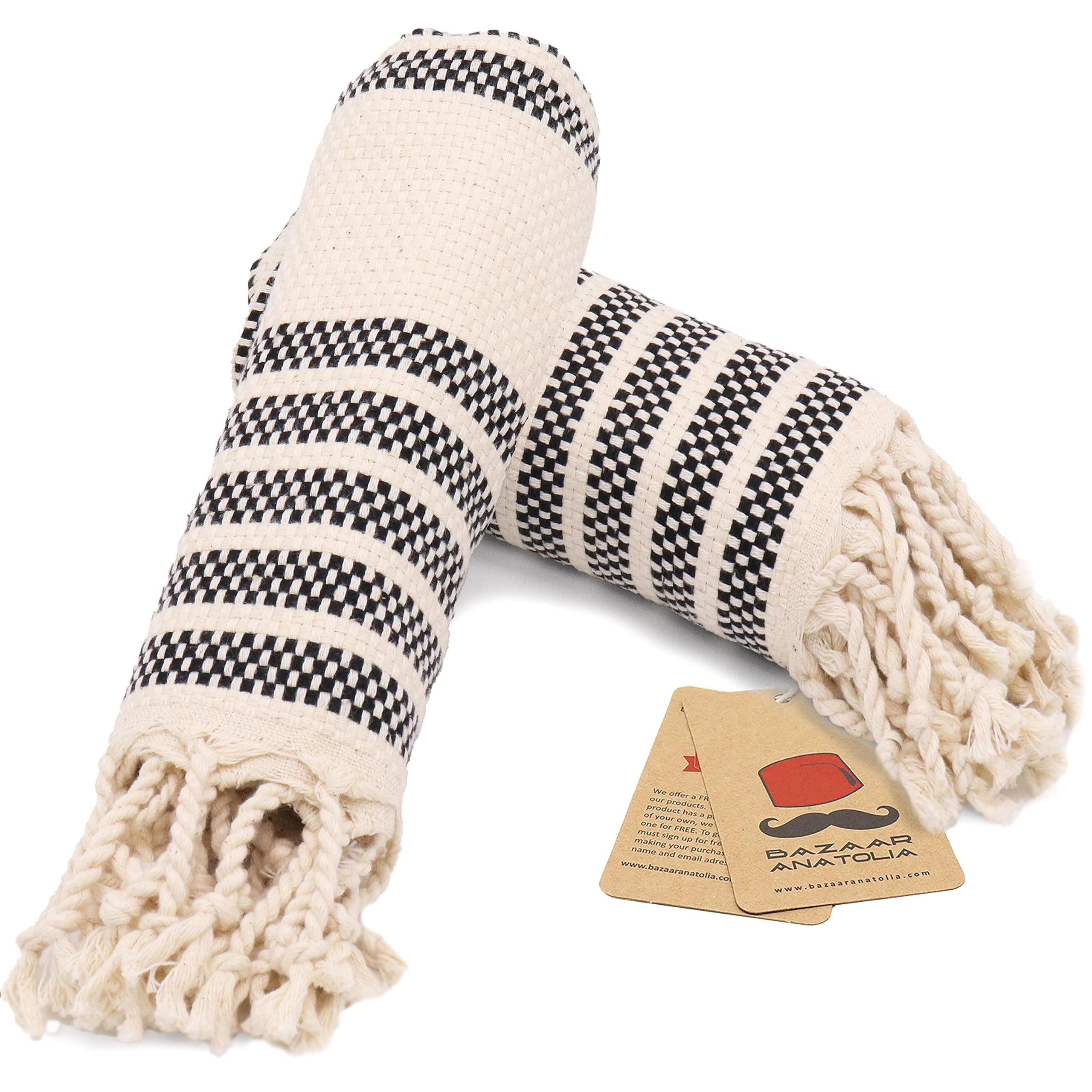 Bazaar Anatolia Turkish Hand Towels Bathroom Kitchen HAS (Black)