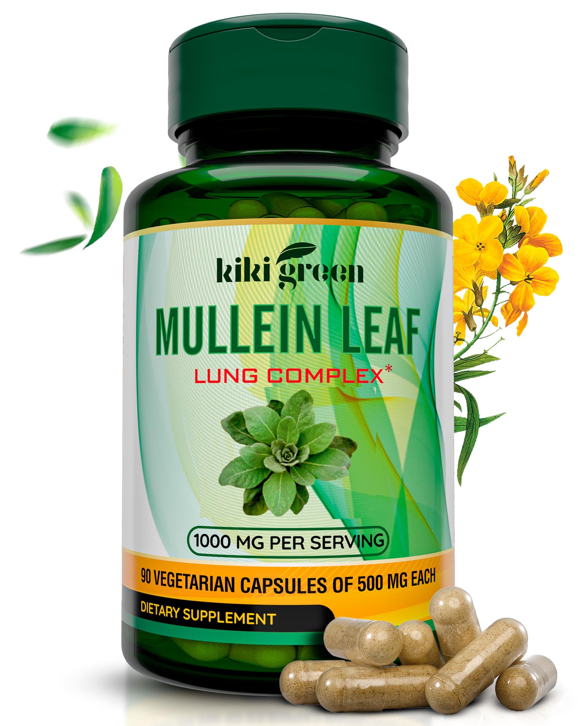 Mullein Leaf Herb Capsules -1000 mg Herbal Lung Cleanse, Respiratory and Lung Health, Lung Detox for Smokers, Mullein Tea Bags for Lungs | 90 Vegan Pills