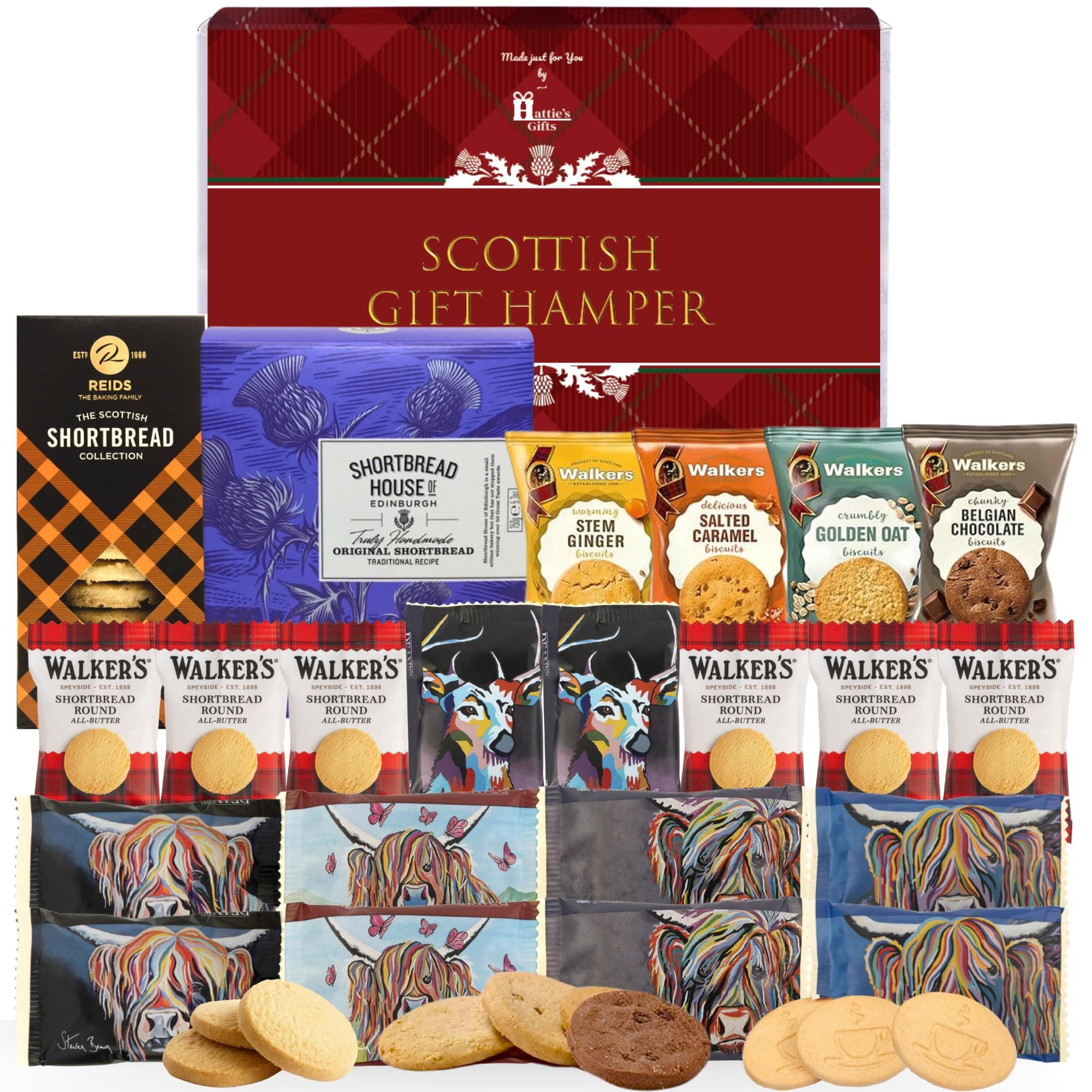 Scottish Hamper Luxury Biscuits Gift Set – Hattie's Gifts 22 Individually Wrapped Luxury Shortbread, Snack Box Food Gift, Thank You & Birthday Hamper