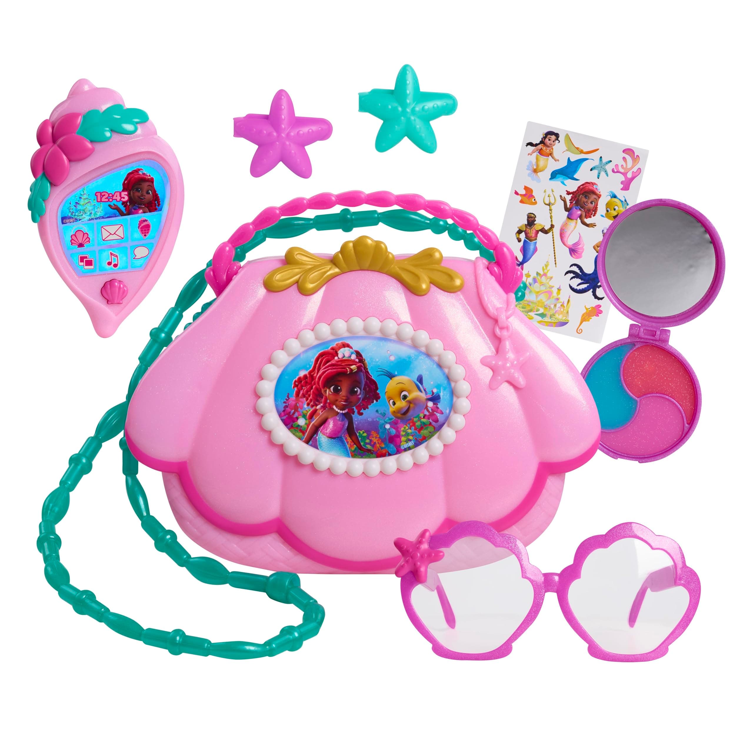 Disney Junior Ariel Mer-Mazing Bag Set, Dress Up and Pretend Play, 8-Pieces Pink Toy Purse, Kids Toys for Ages 3 Up by Just Play