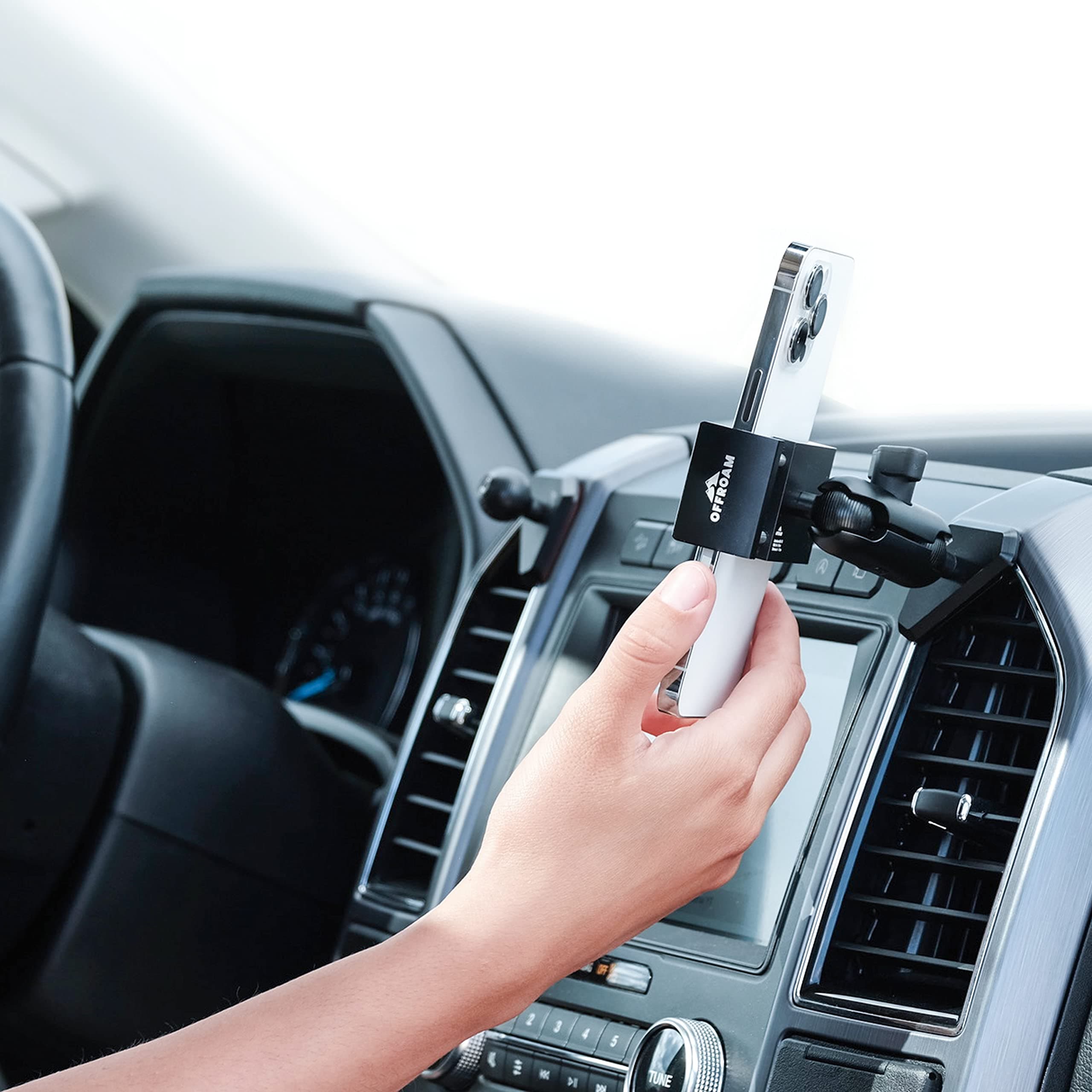 Phone Mount Made for Ford F-150 2015-2020 | Super Duty 2017-2021 & 2022 (XL and XLT) | Expedition 2018-2021, CNC-Machined Aluminium, Universal Holder, 360-Degree Swivel, One-Hand Operation