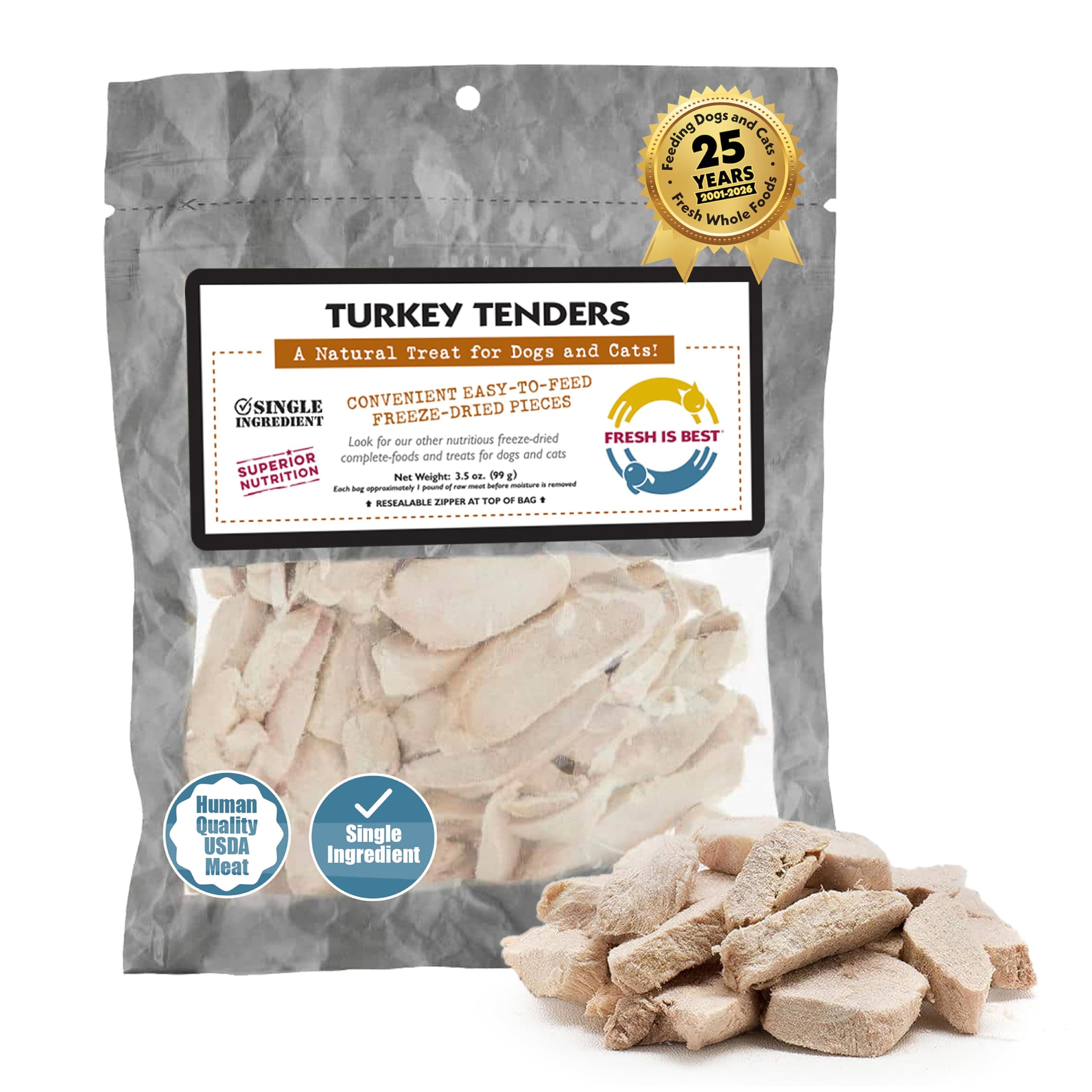 Fresh Is Best Turkey Tenders Freeze Dried Dog Treats – Raw Freeze Dried Treats for Dogs & Cats in Resealable Zipper Bag – High-Protein Single Ingredient – Made in The USA