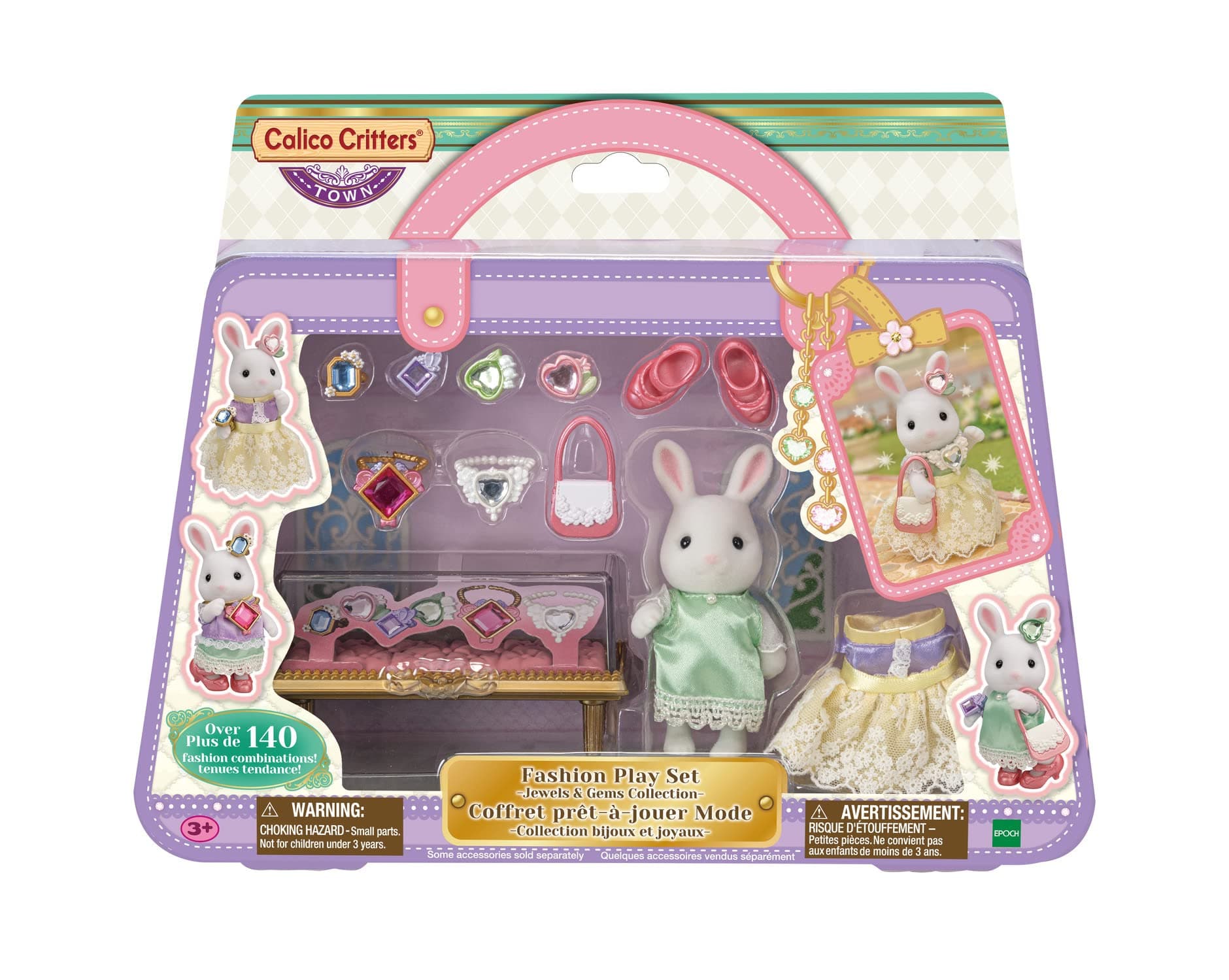 Calico Critters Fashion Playset Jewels & Gems Collection, Dollhouse Playset with Snow Rabbit Figure and Fashion Accessories
