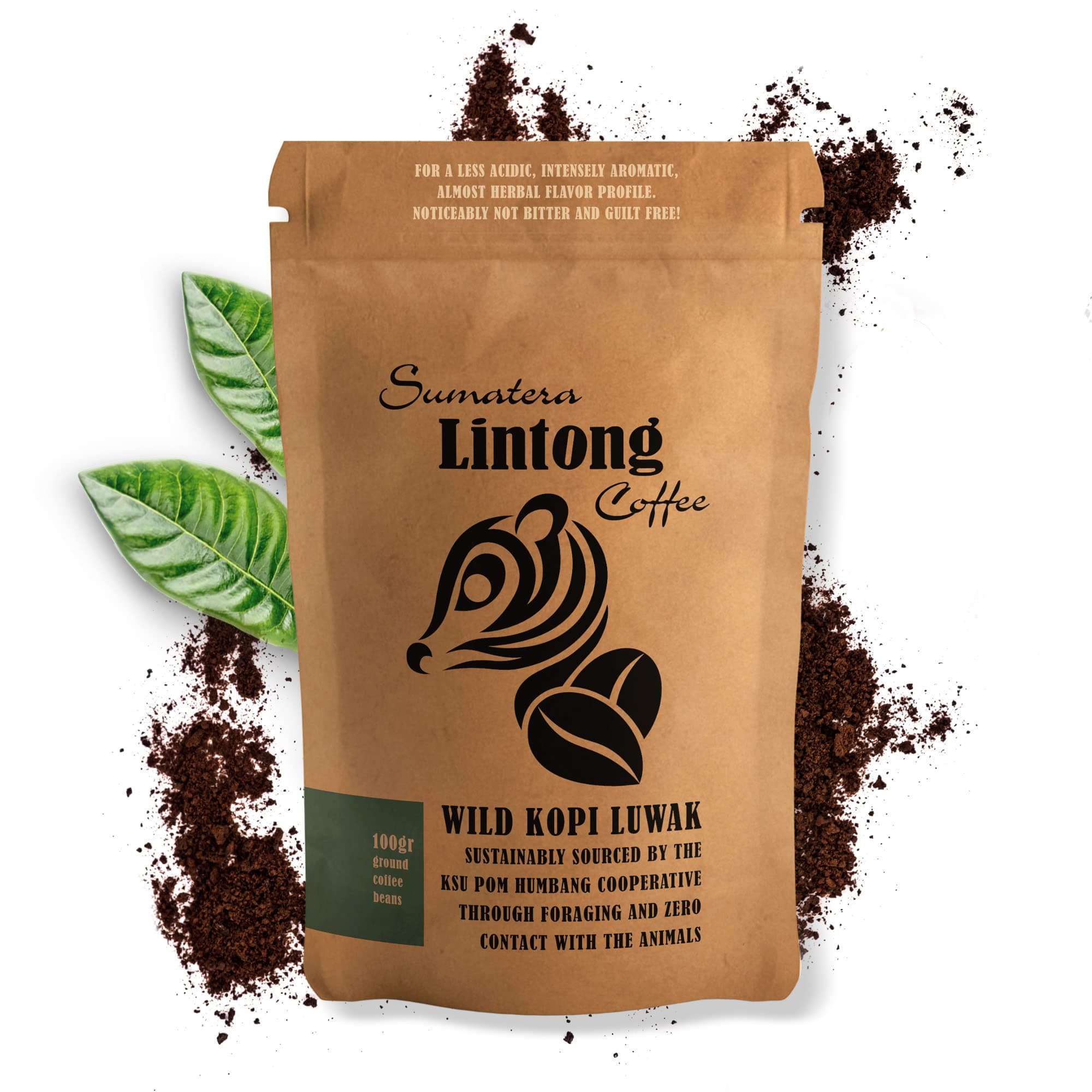 Ground Wild Kopi Luwak, The World’s Most Exclusive Coffee, Sustainably Sourced from Sumatra, Indonesia (Ground Coffee, 100gr)