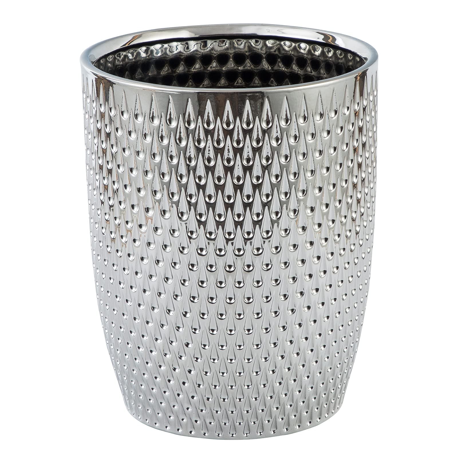 Modern Round Silver Small Trash Can Wastebasket, Garbage Container Bin for Bathrooms, Powder Rooms, Kitchens, Home Offices - Durable Ceramics - Round
