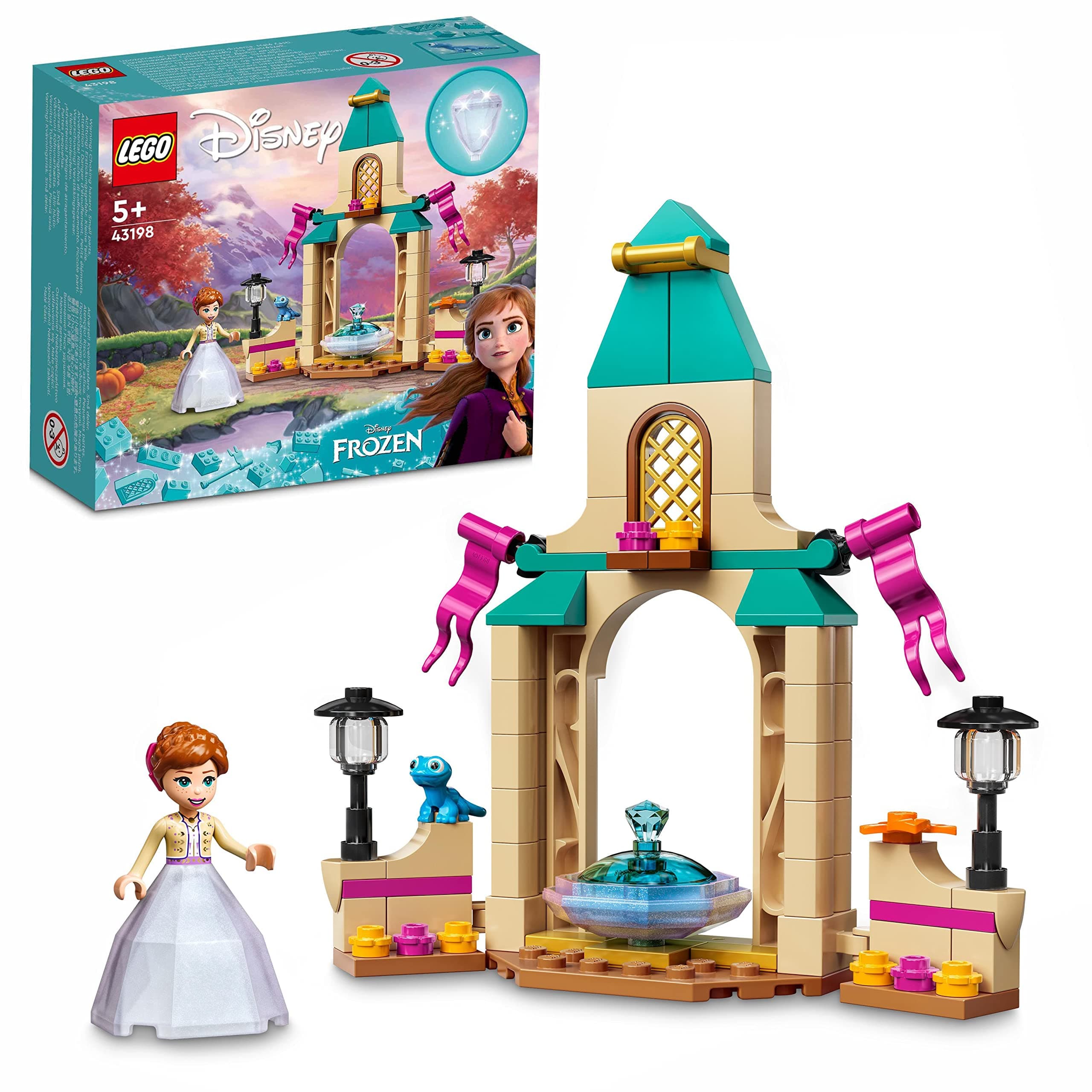LEGO43198 Disney Anna’s Castle Courtyard Diamond Dress Set, Buildable Princess Toy with Collectable Frozen 2 Mini Doll Figure