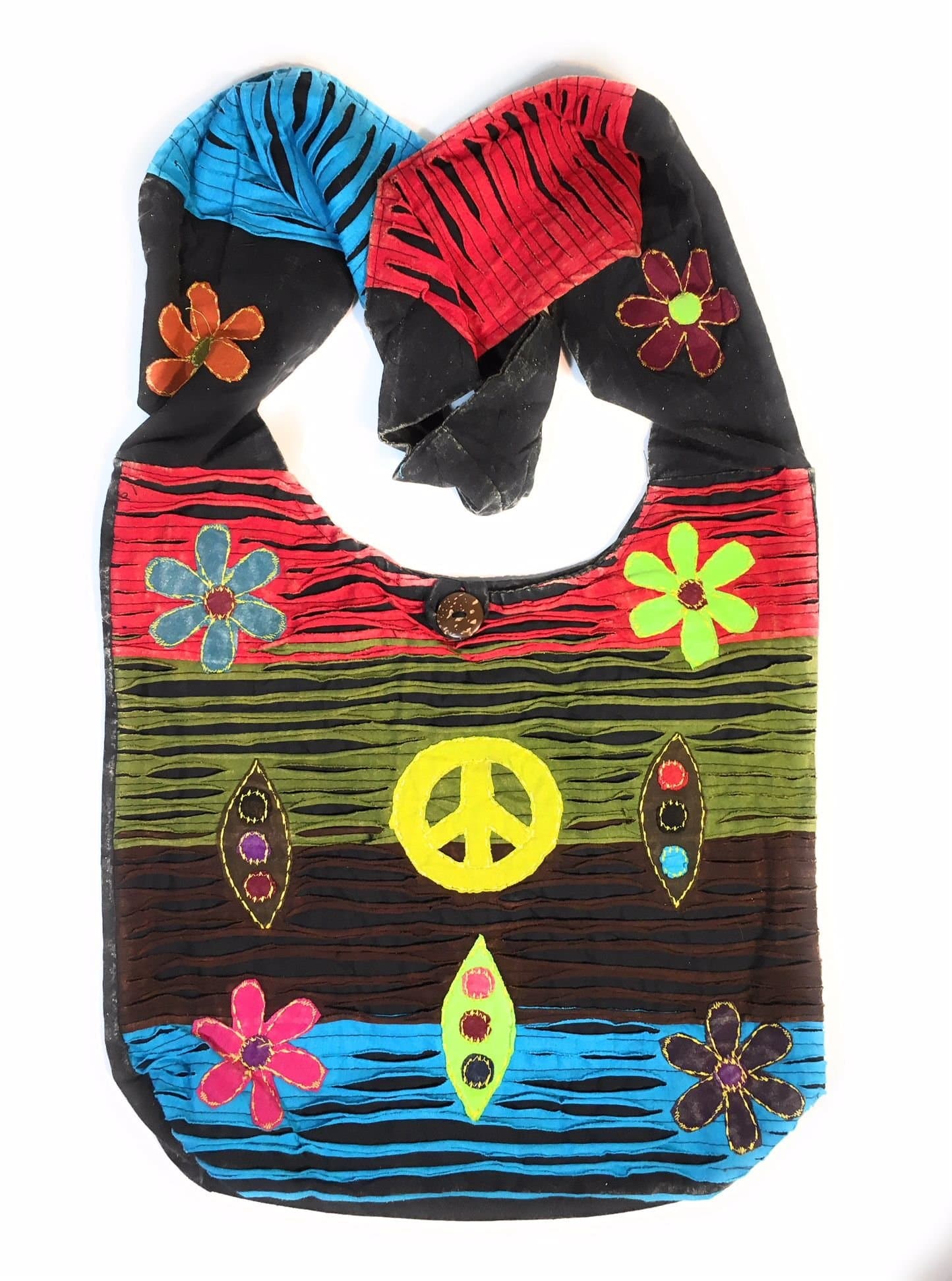 Bohemian Razor Cut Crossbody Sling Shoulder Handbag with Peace Sign