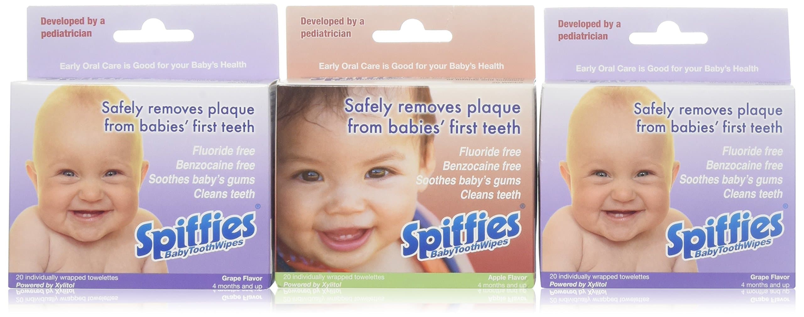 Spiffies ToothWipes, Apple and Grape Flavor, 20 Count (Pack of 3)
