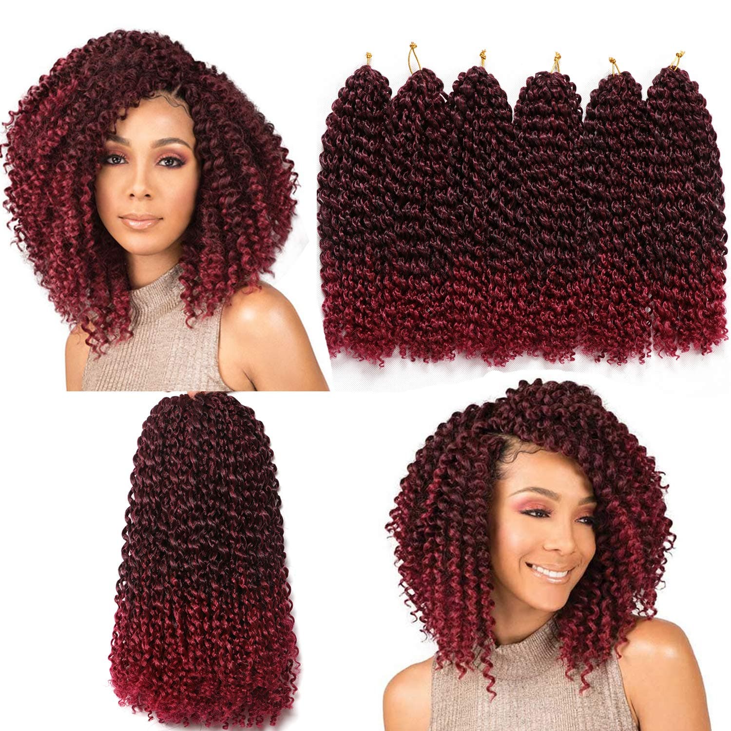 (30cm , 1B/Burgundy) - 30cm Marlybob Crochet Hair 6 Small Bundles/lot Crochet Braids Jerry Curly Hair Extensions Ombre Synthetic Braiding Hair (1B/Burgundy)