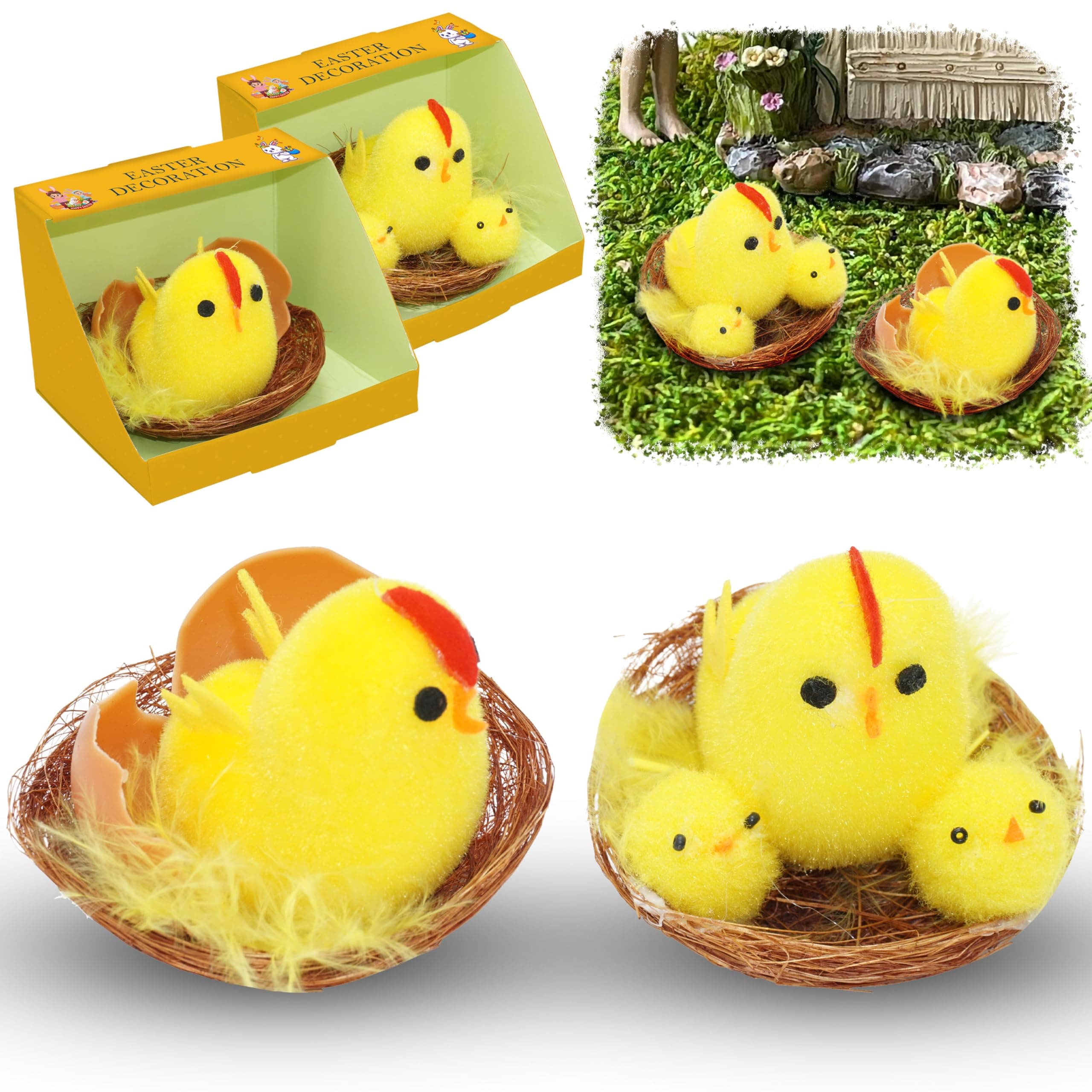 Nests with Fluffy Easter Chicks, Bonnet Hat and Hunt Decor, Easter Ornaments, Seasonal Party Favour Supplies, Easter Home Decorations