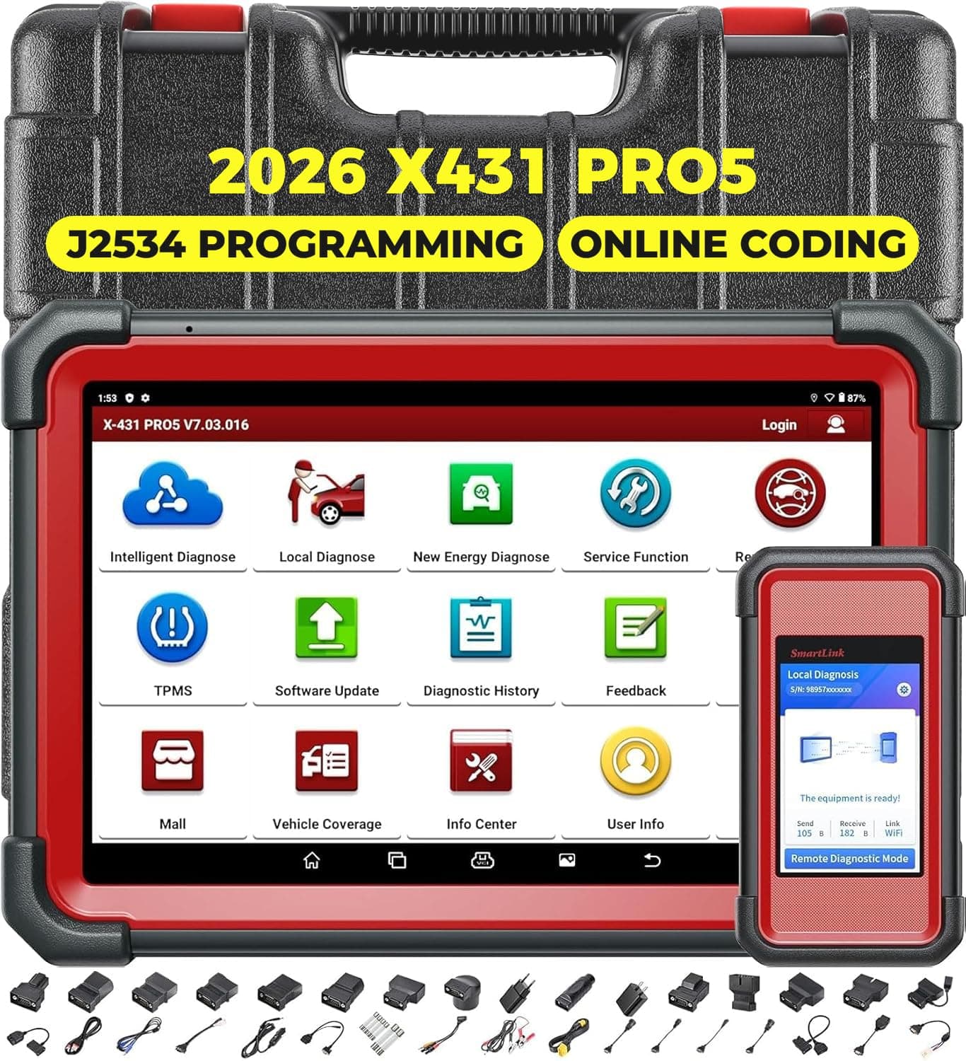X431 PRO 5 Scan Tool: 2026 J2534 Tool, ECU Online Coding, Topology Mapping, Upgraded of X431 V+, Bi-Directional Diagnostic Scanner, with SmartLink C V2.0, CANFD & DOIP, 2 Years Update