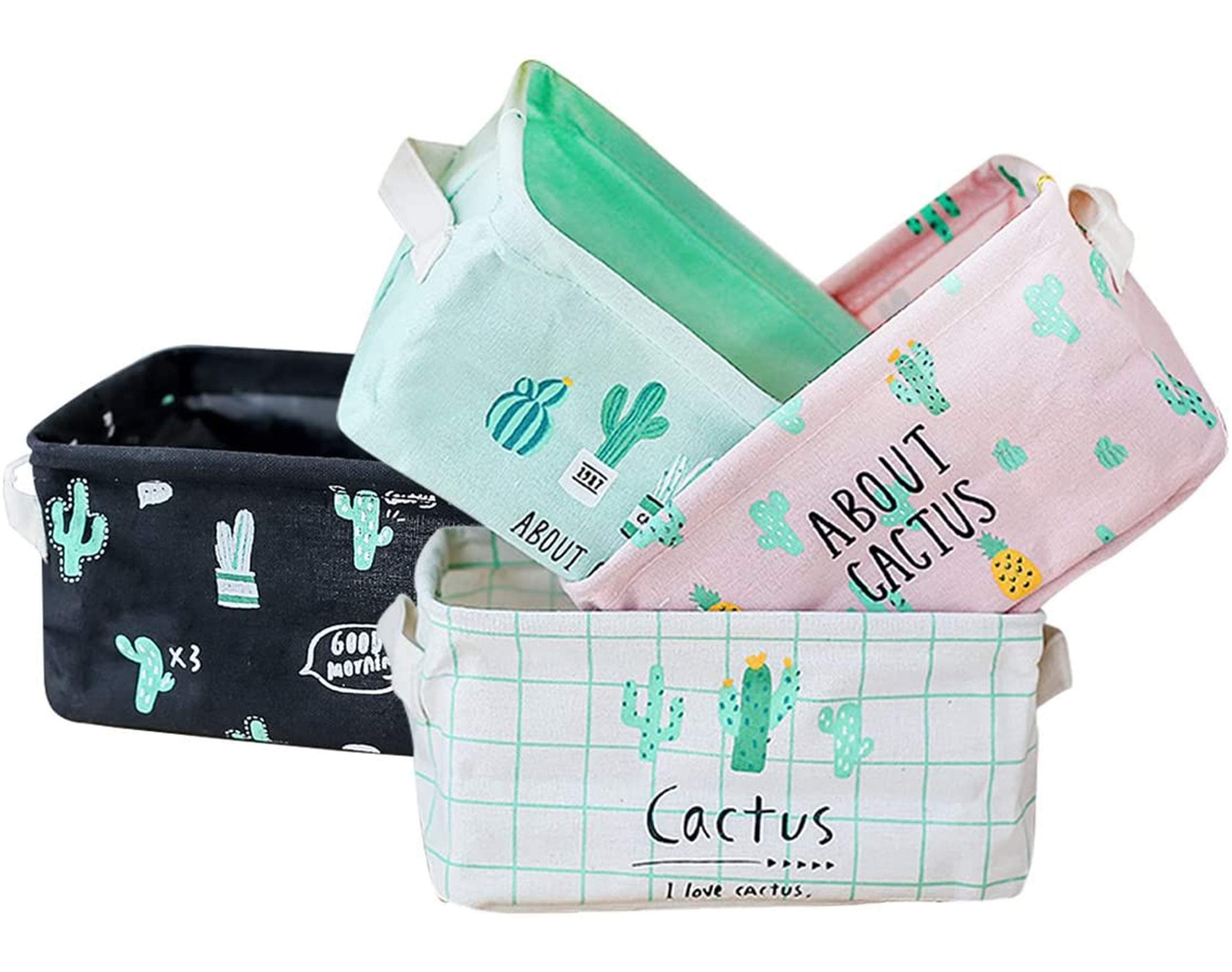 Storage Bins Foldable Cactus Storage Basket for Nursery, Kids Toys, Makeup, Small Items, Desktop Organization, Set of 4 (Multi)