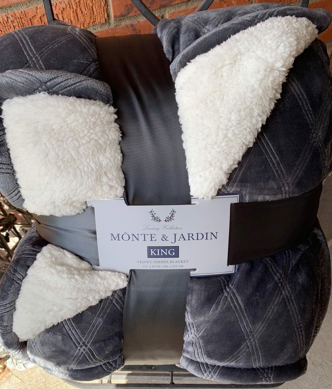 KingGray Velvet Sherpa Blanket Monte and Jardin Gray Grey 112 by 92 inches Super Sized