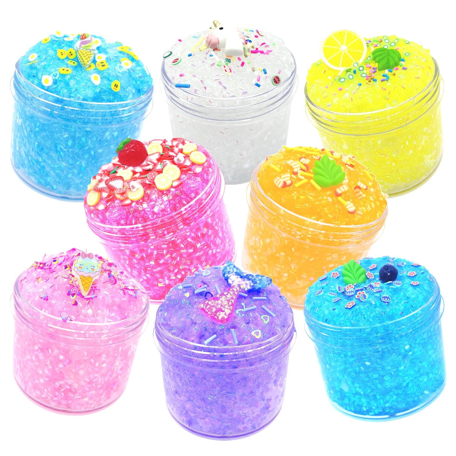 8Pack Glimmer Crunchy Slime Kit with Shiny Glitter, Non-Sticky Soft, Girls and Boys Party Favors and Birthday Gift