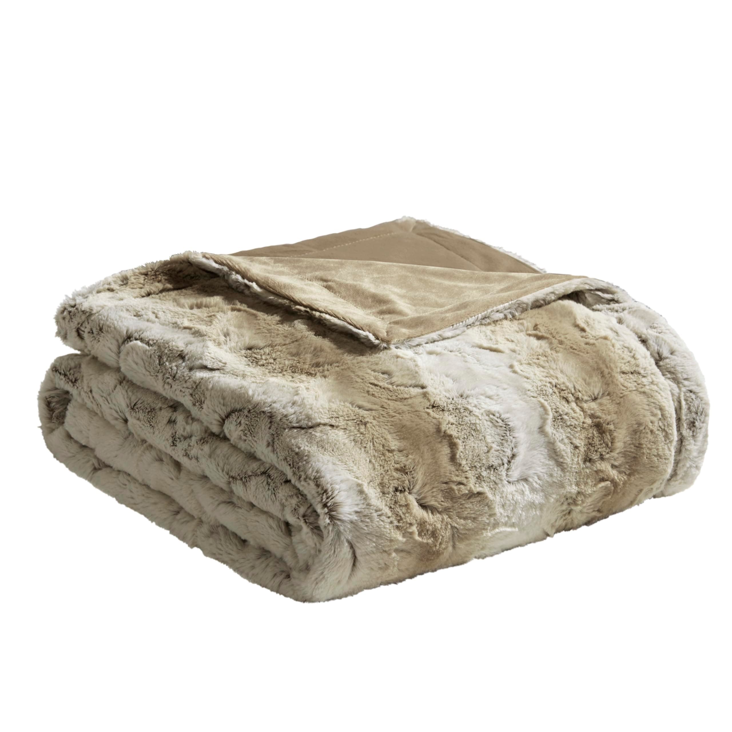 Zuri Luxury Oversized Faux Fur Throw Sand 6070 Soft Cozy Brushed Faux Fur for Bed, Coach or Sofa