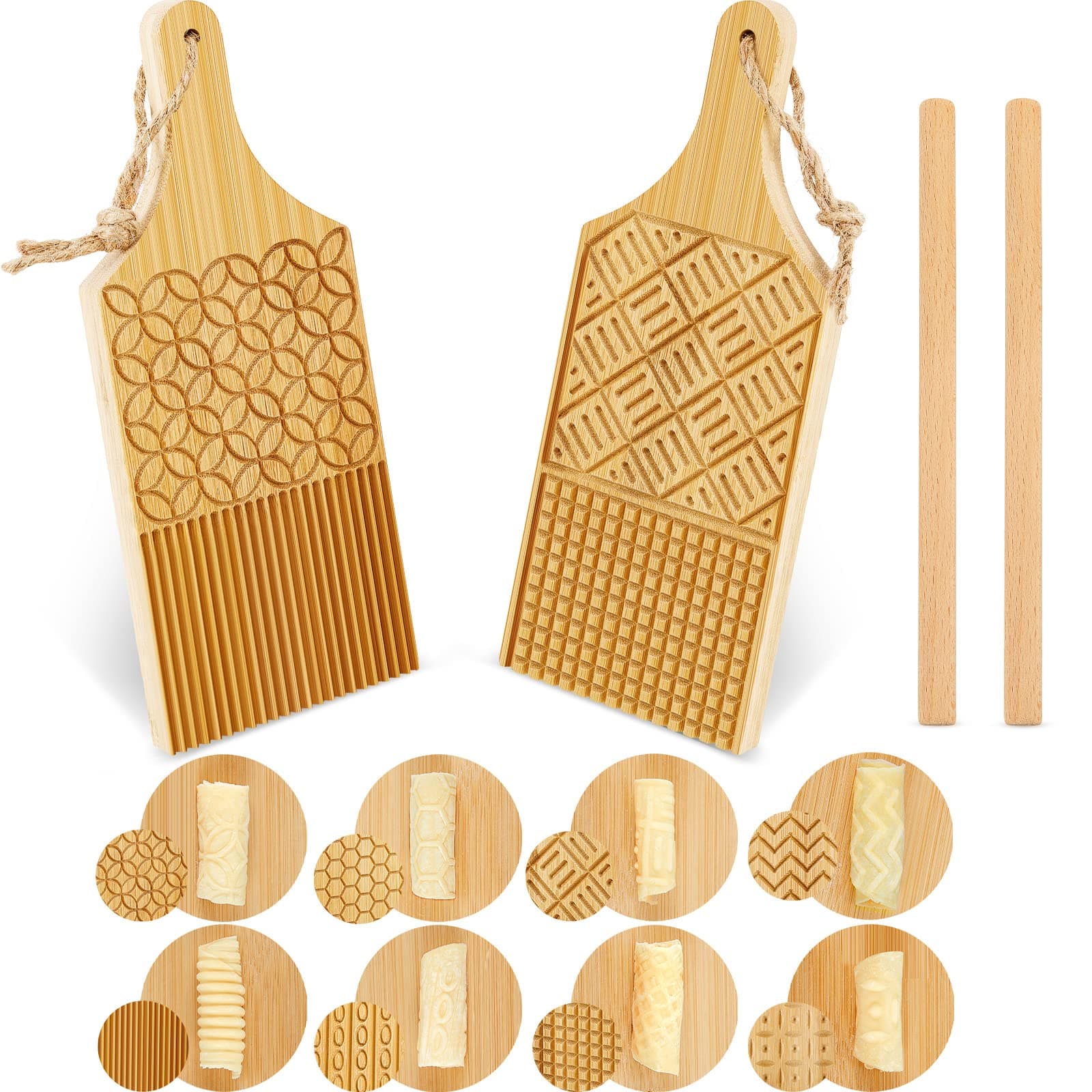 4 Pieces Wood Gnocchi Pasta Board Gnocchi Paddle Maker Garganelli Pasta Board Making Tools Set with Rolls Kitchen Gift Ideas