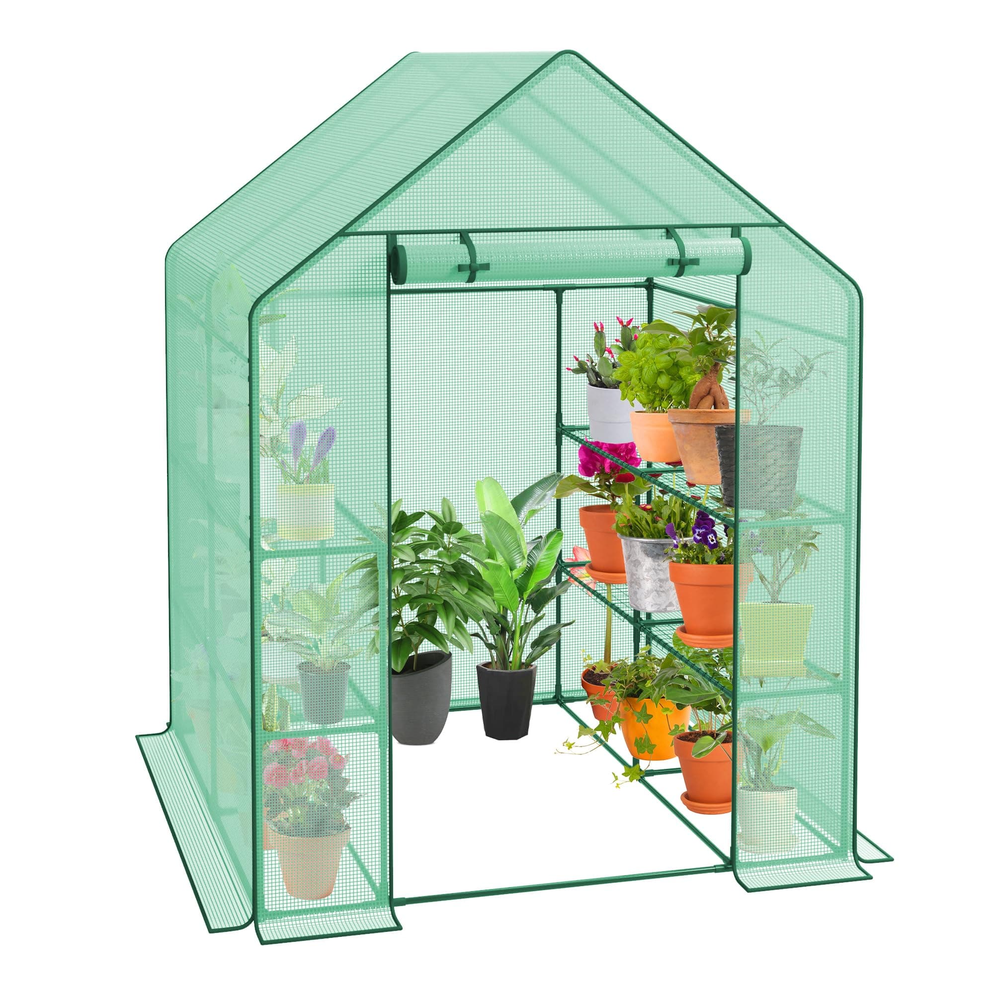 HomGarden HomGarden Greenhouse,57 x 57 x 76'' Greenhouses for Outdoors 3-Tier 8 Shelves Plant Flower Tent Lawn Patio Garden Plant Shelf Green House w/PE Cover and Zipper Door