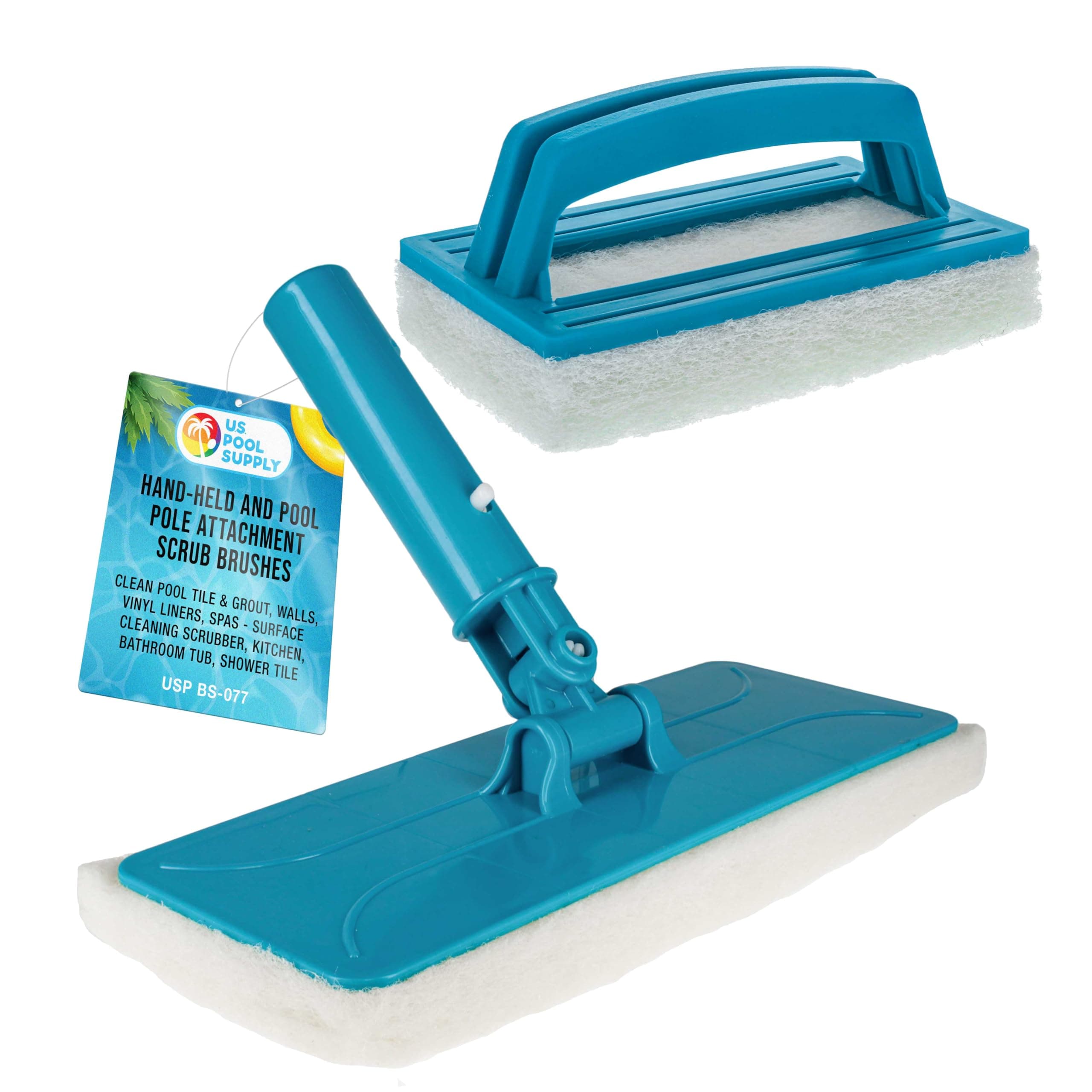 U.S. Pool Supply Hand-Held and Pool Pole Attachment Scrub Brushes - Surface Scrubbing Scouring Sponge Pads - Clean Pool Tile Grout Walls, Vinyl Liners, Spas, Remove Stains, Kitchen Bathroom Tub Shower