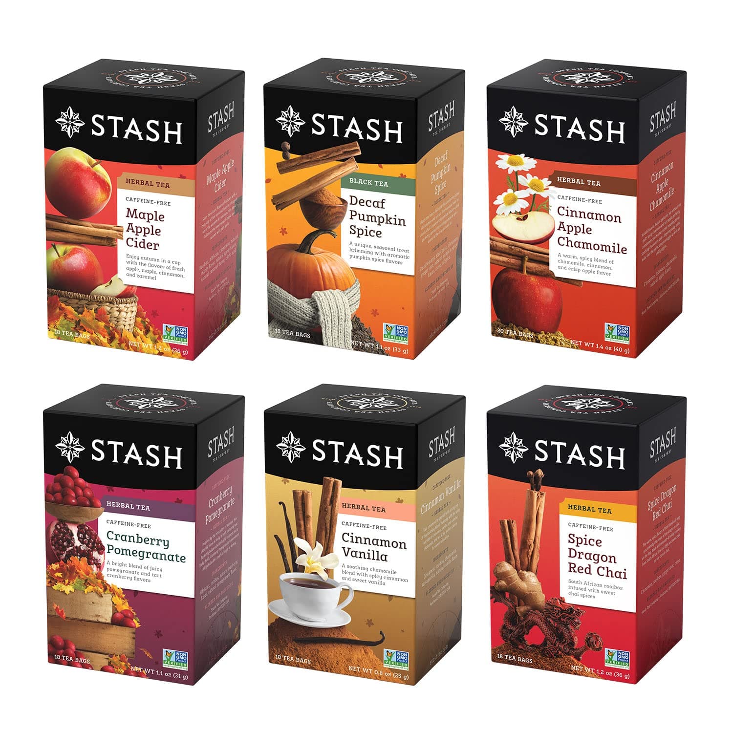 Tea Fall for Autumn 6 Flavor Tea Sampler, 6 Boxes With 20 Tea Bags Each (120 Tea Bags Total)
