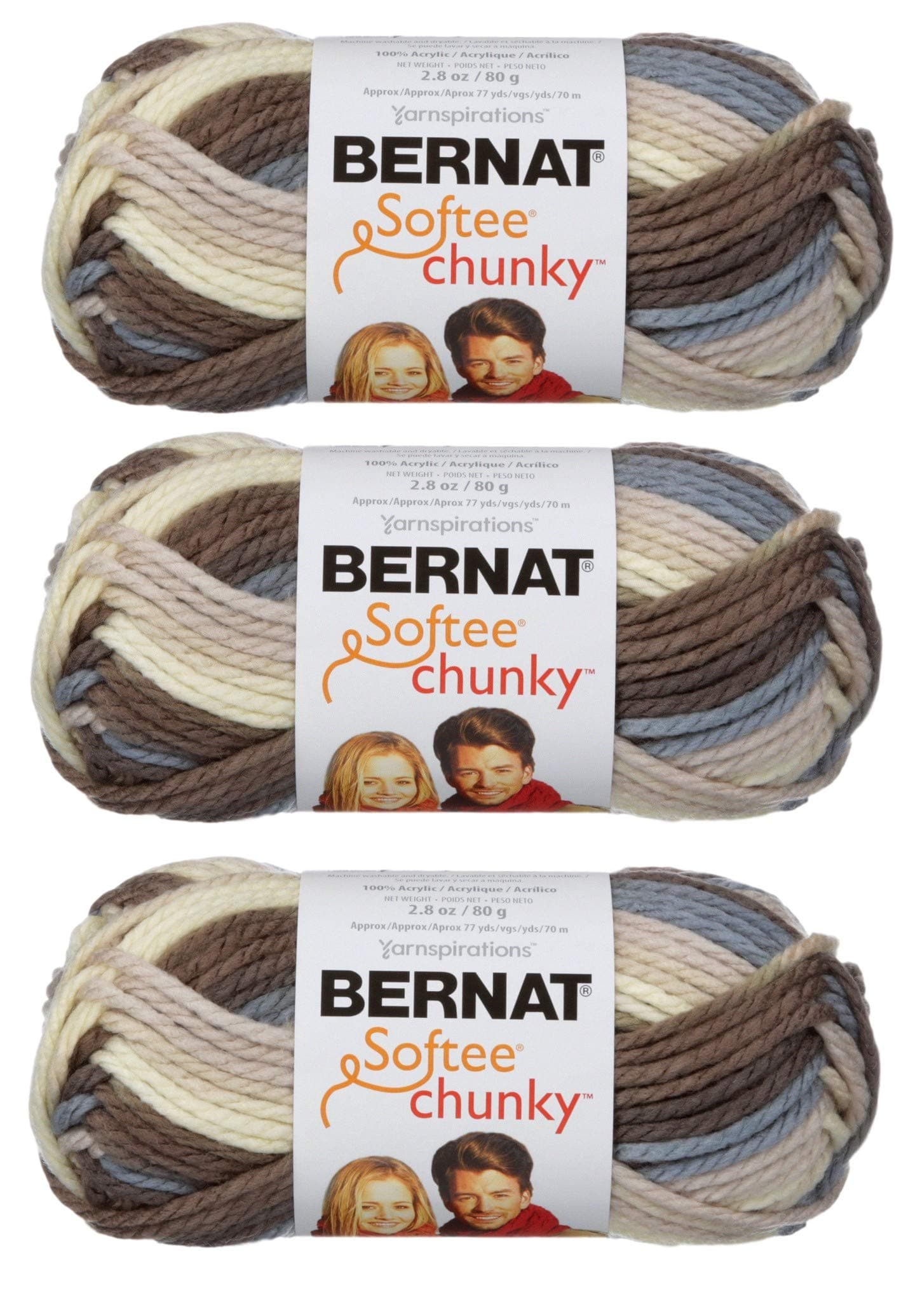 Bernat Softee Chunky Yarn Bundle Super Bulky Number 6, 3 Skeins (Natures Way Ombre)