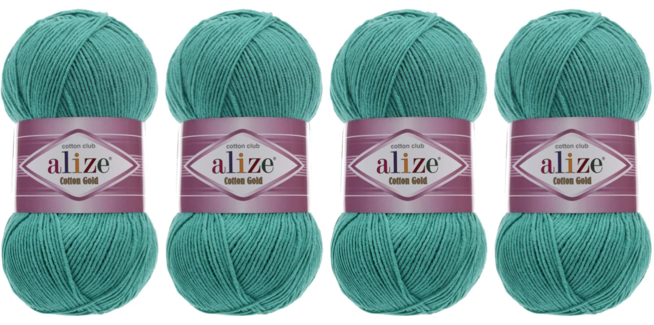 55% Cotton 45% Acrylic Yarn Alize Cotton Gold Thread Crochet Hand Knitting Art Lot of 4skn 400 gr 1444 yds (610-Jade)
